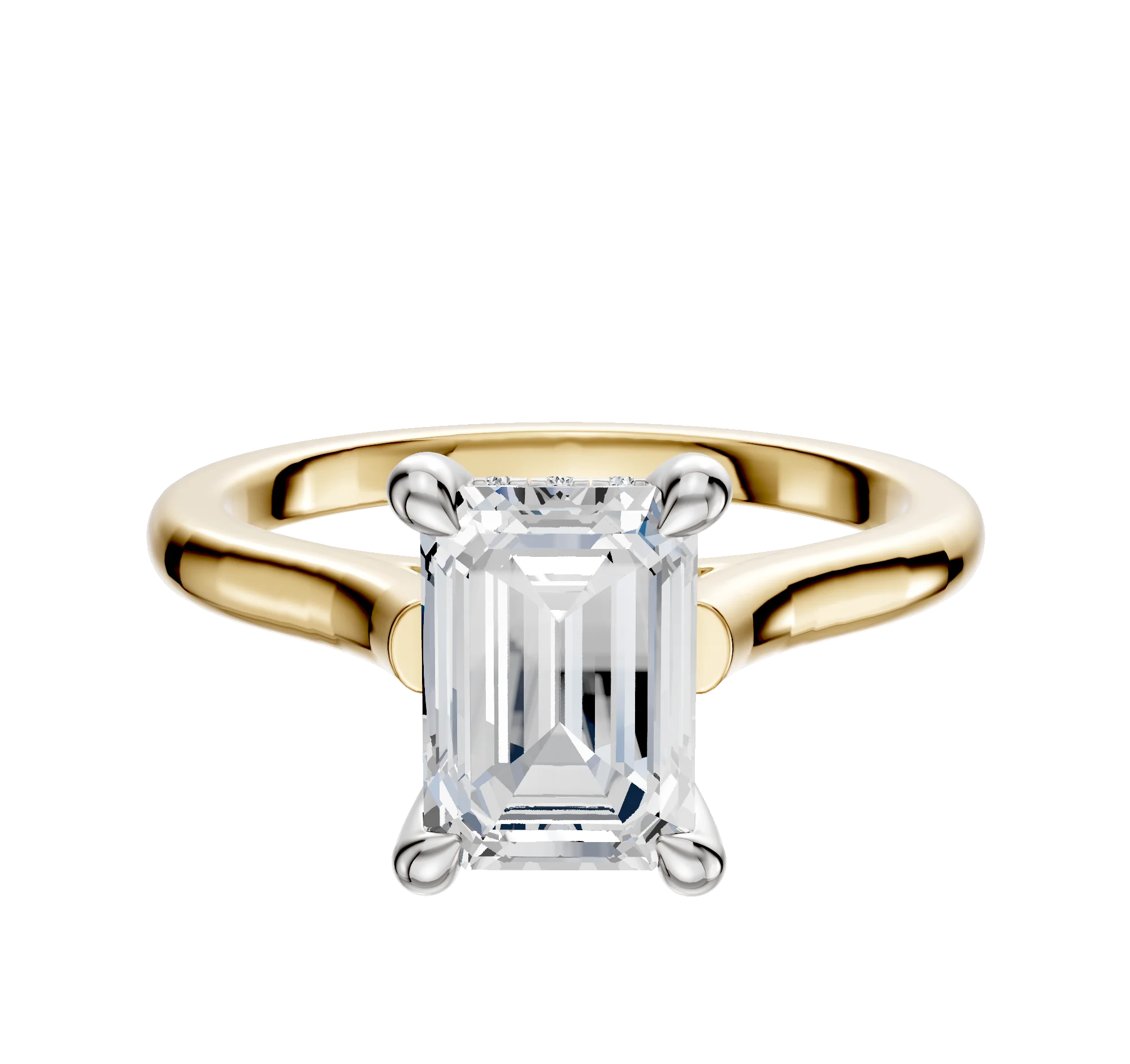 14K Two Tone 4 Prong Hidden Halo Cathedral Dome 2.0mm Engagement Ring