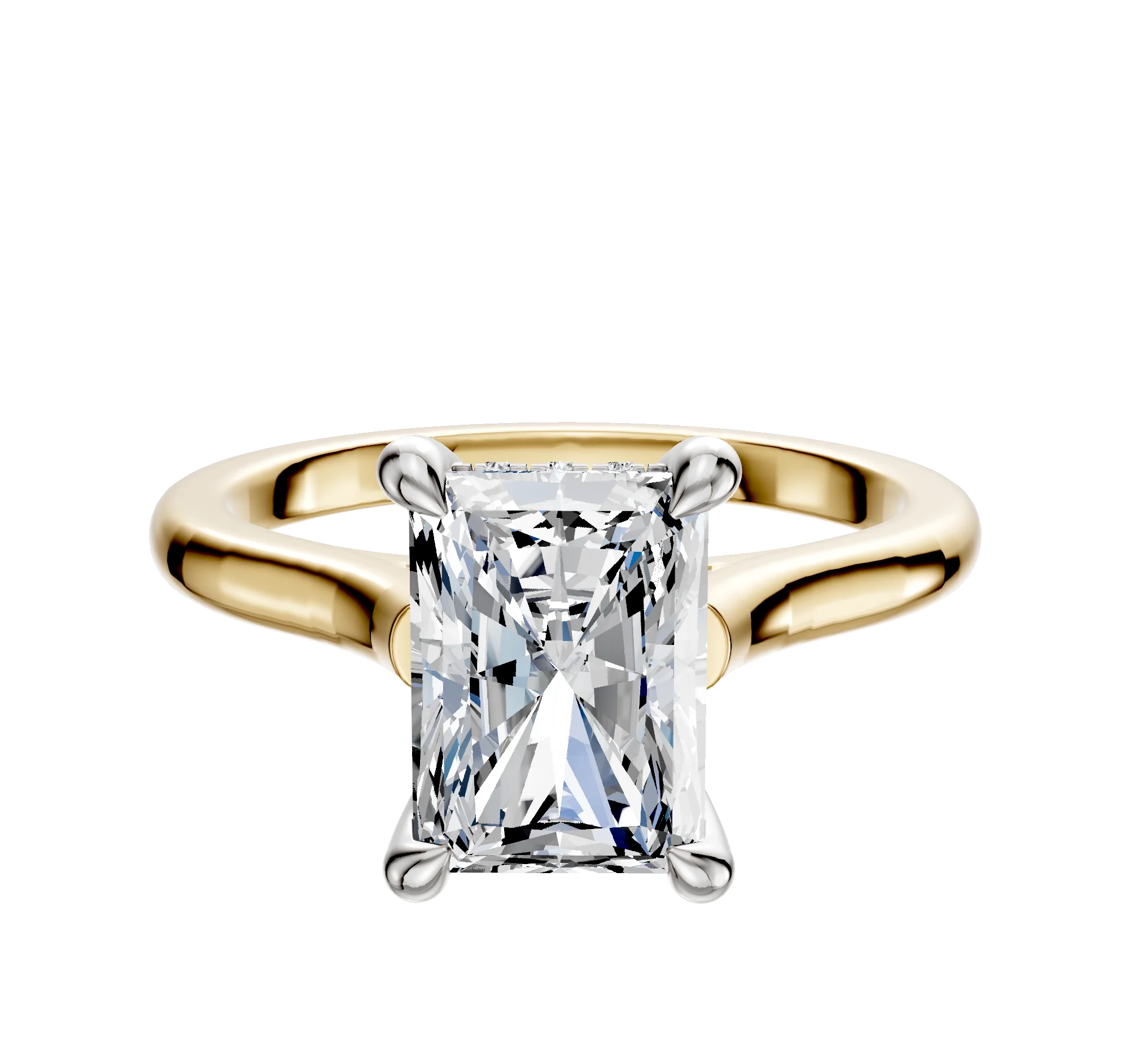 14K Two Tone 4 Prong Hidden Halo Cathedral Dome 2.0mm Engagement Ring