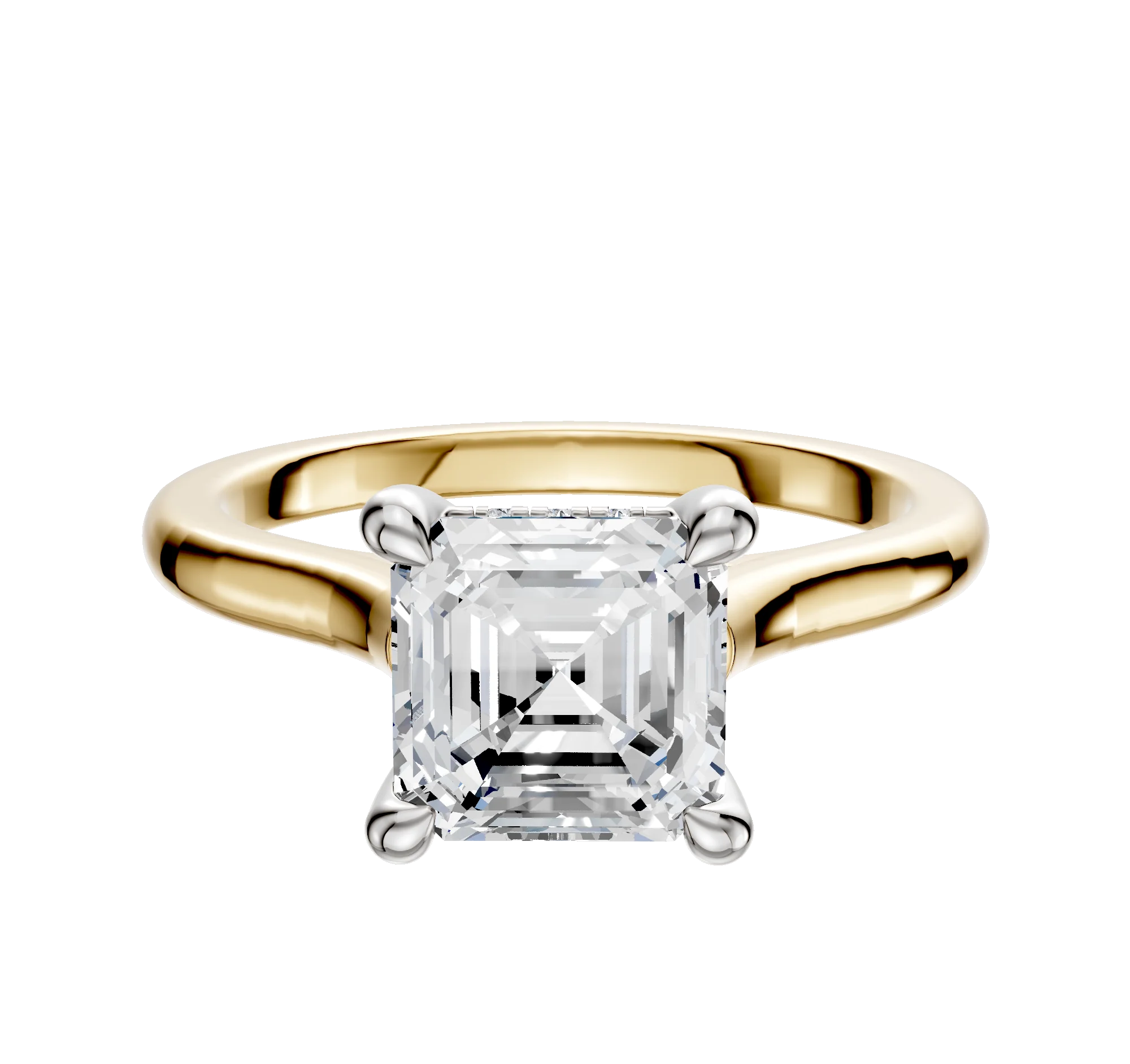 14K Two Tone 4 Prong Hidden Halo Cathedral Dome 2.0mm Engagement Ring