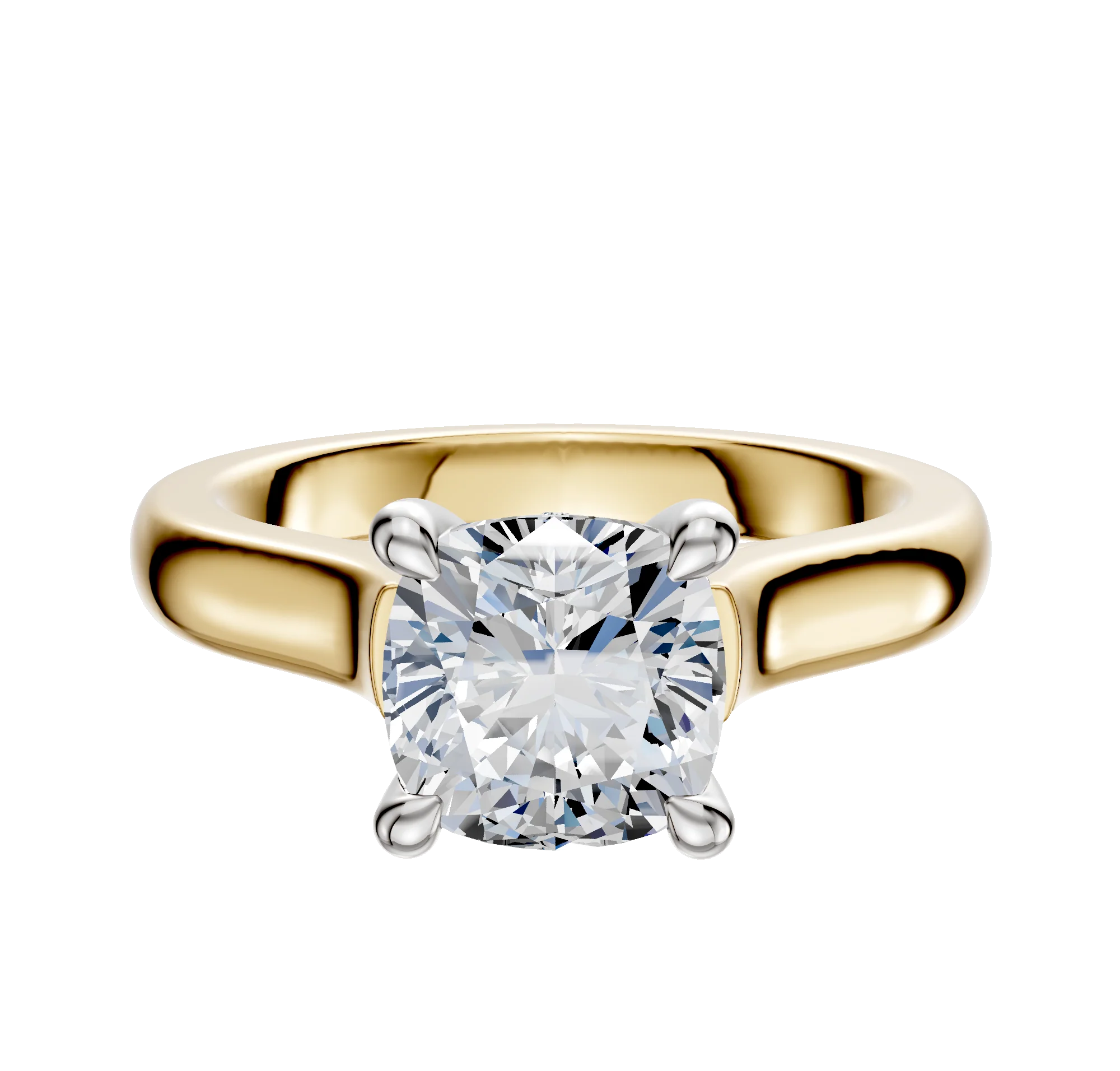 14K Two Tone 4 Prong Hidden Halo Cathedral Dome 3.0mm Engagement Ring