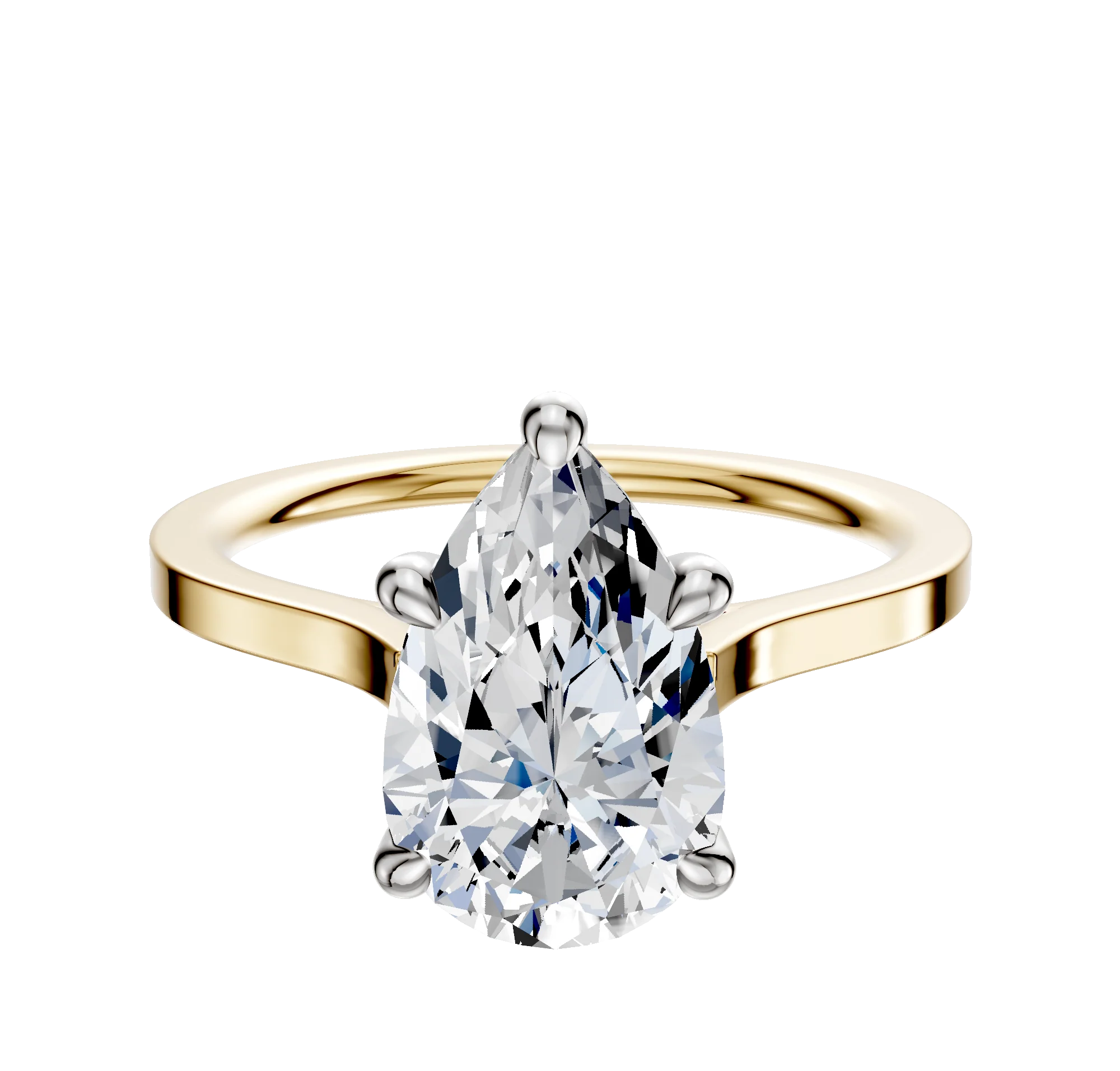 14K Two Tone 4 Prong Hidden Halo Cathedral Flat 1.5mm Engagement Ring