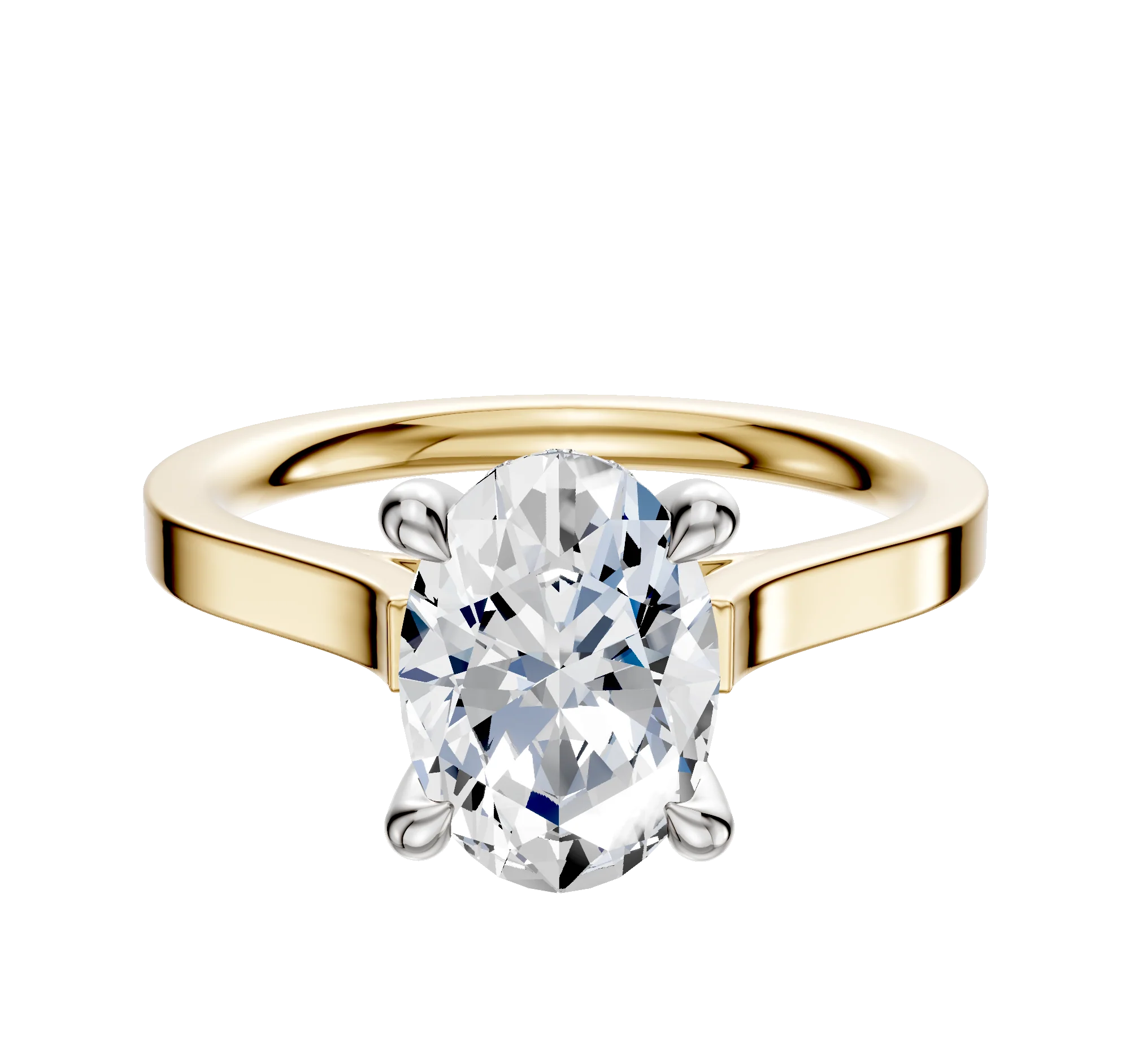 14K Two Tone 4 Prong Hidden Halo Cathedral Flat 2.0mm Engagement Ring