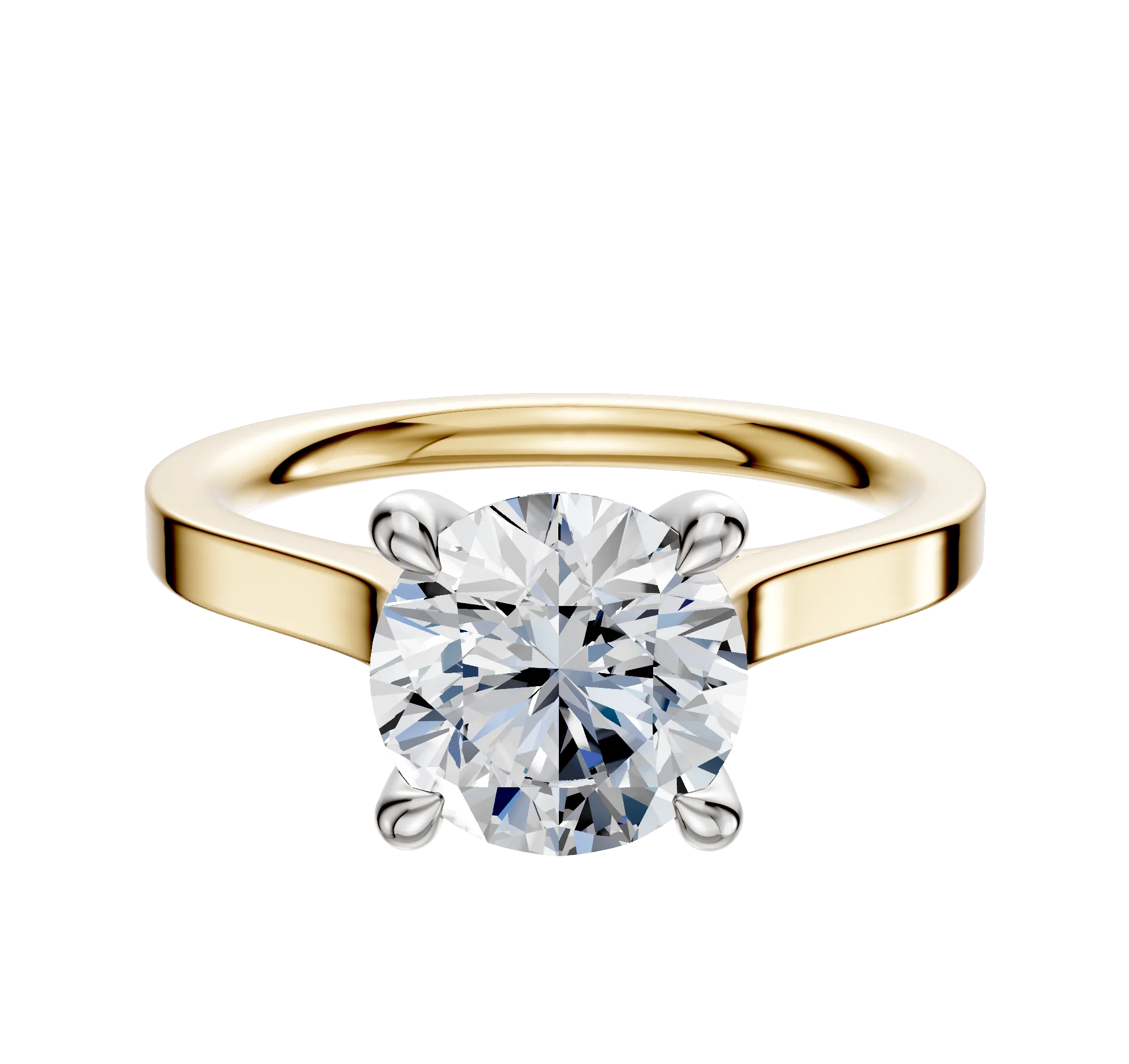 14K Two Tone 4 Prong Hidden Halo Cathedral Flat 2.0mm Engagement Ring