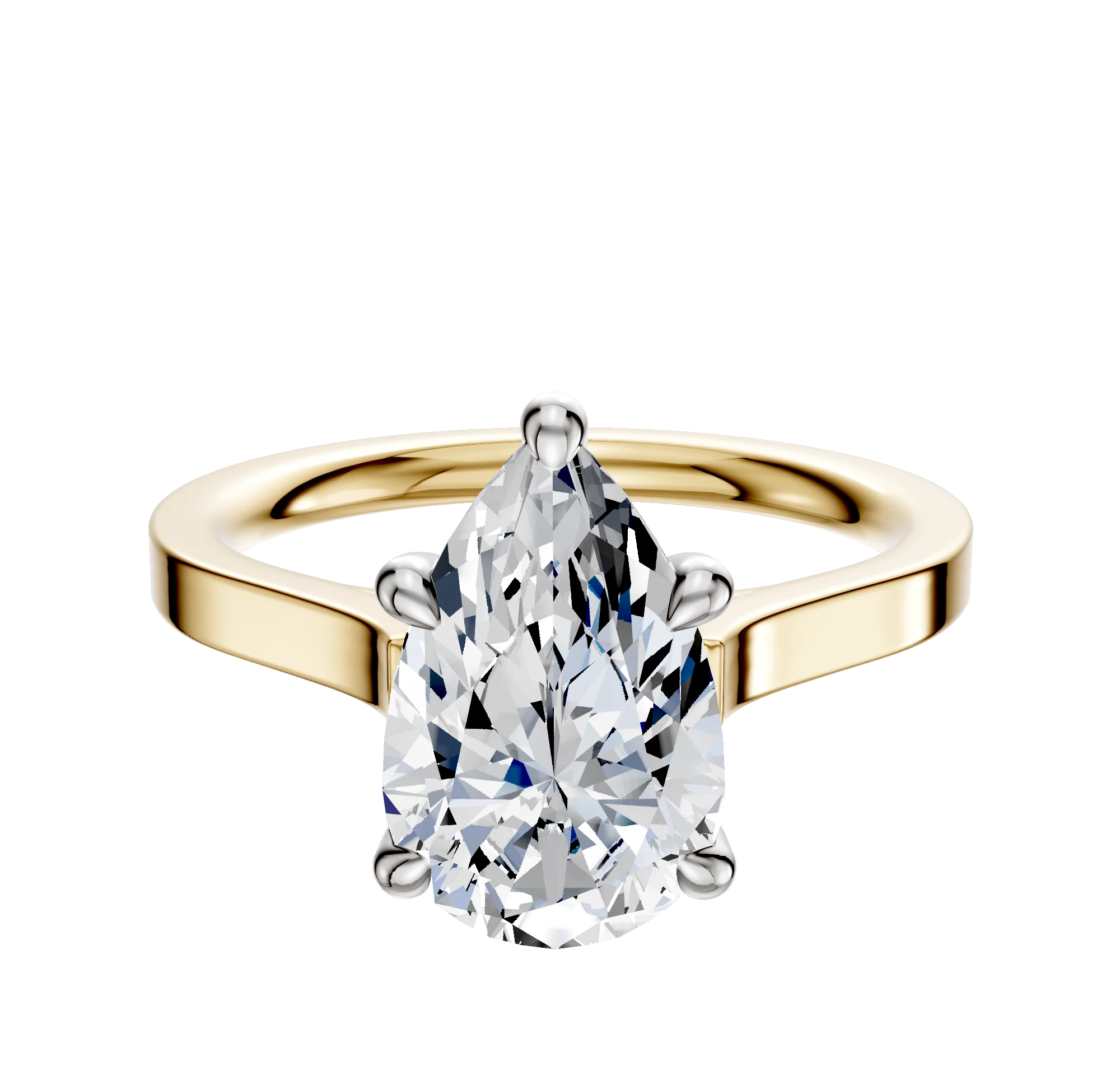 14K Two Tone 4 Prong Hidden Halo Cathedral Flat 2.0mm Engagement Ring