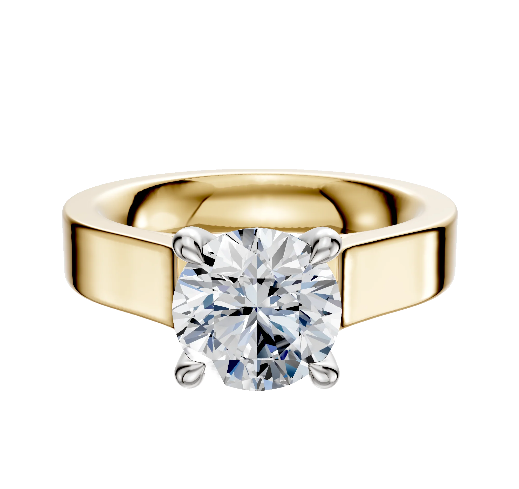 14K Two Tone 4 Prong Hidden Halo Cathedral Flat 4.0mm Engagement Ring