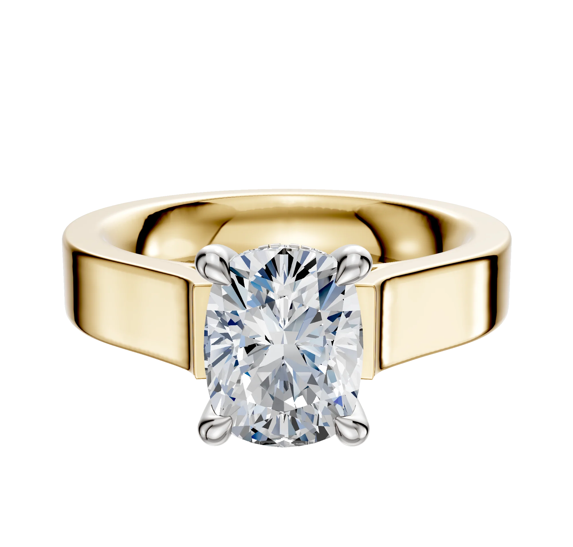 14K Two Tone 4 Prong Hidden Halo Cathedral Flat 4.0mm Engagement Ring
