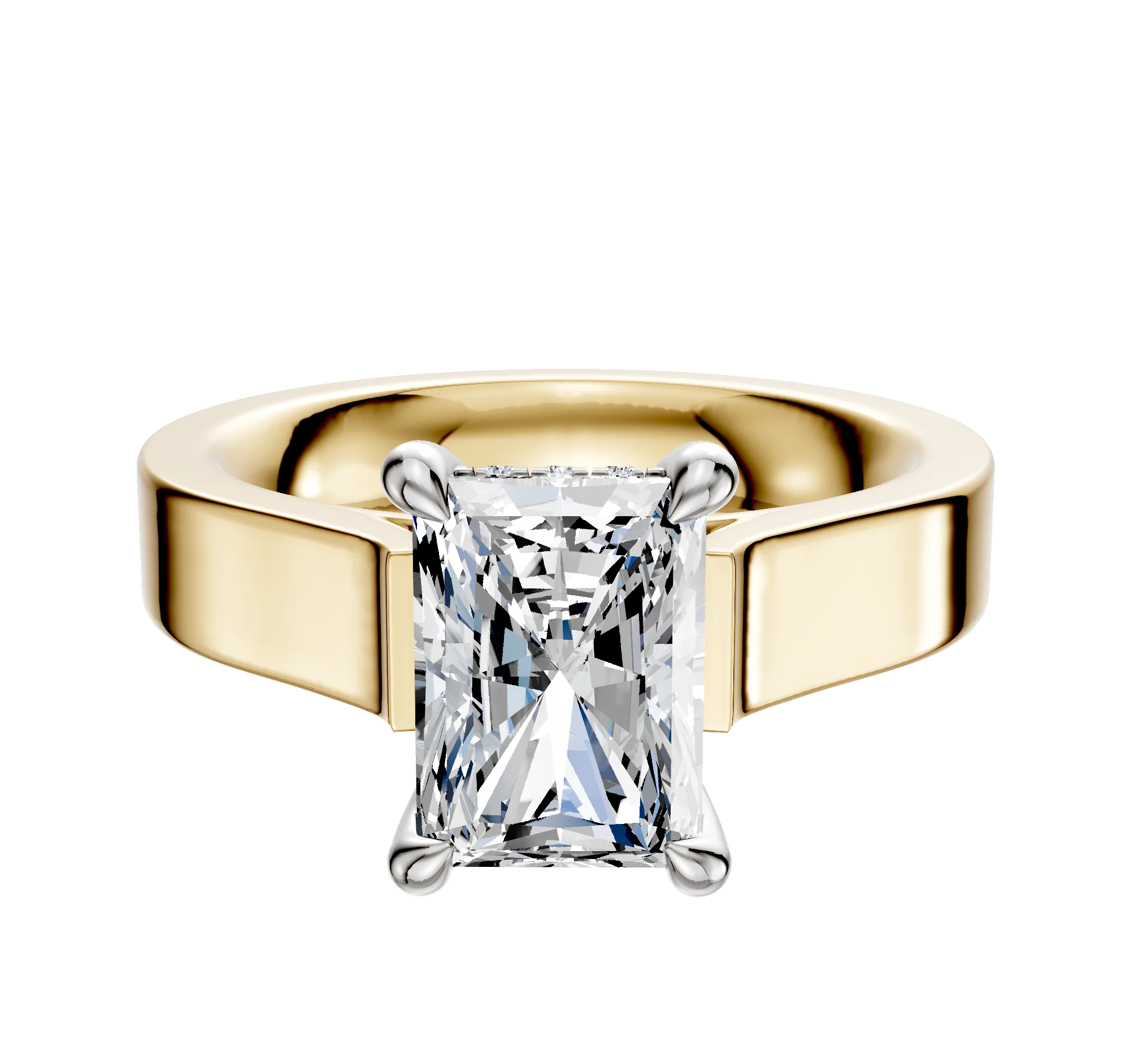 14K Two Tone 4 Prong Hidden Halo Cathedral Flat 4.0mm Engagement Ring