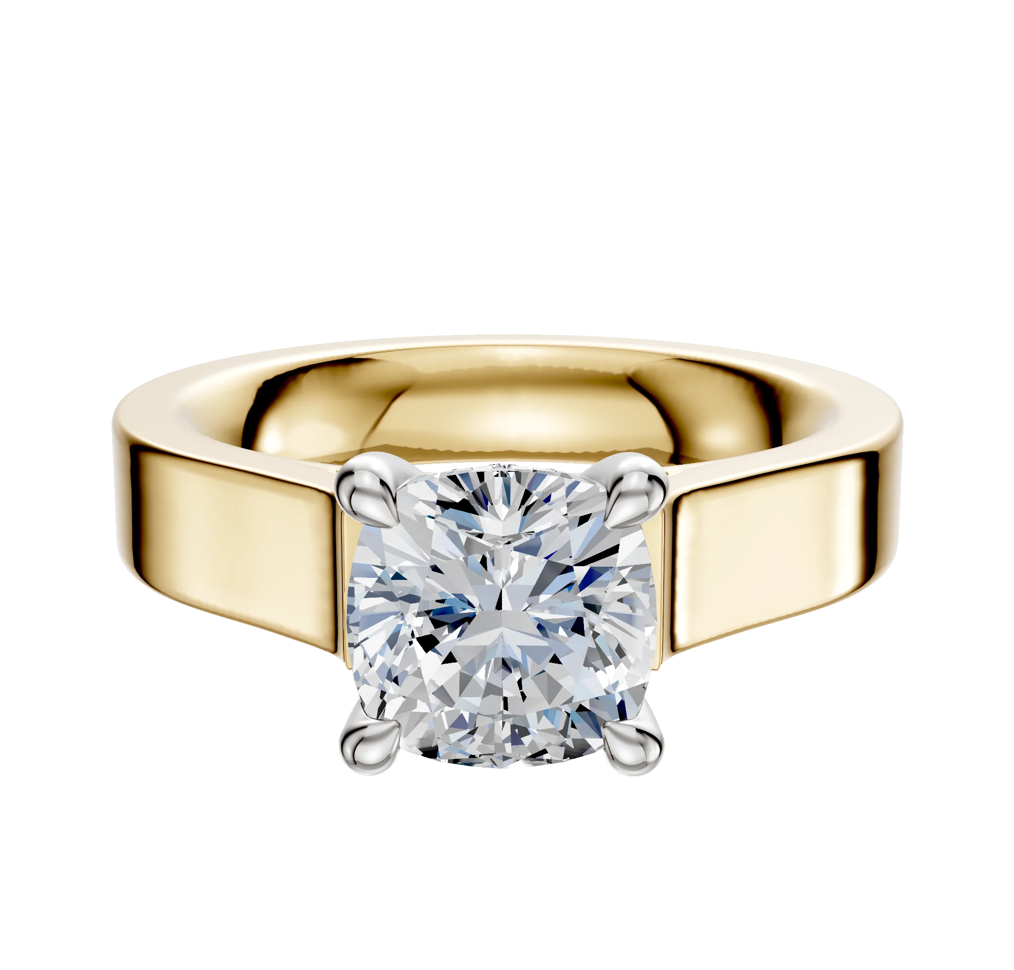 14K Two Tone 4 Prong Hidden Halo Cathedral Flat 4.0mm Engagement Ring