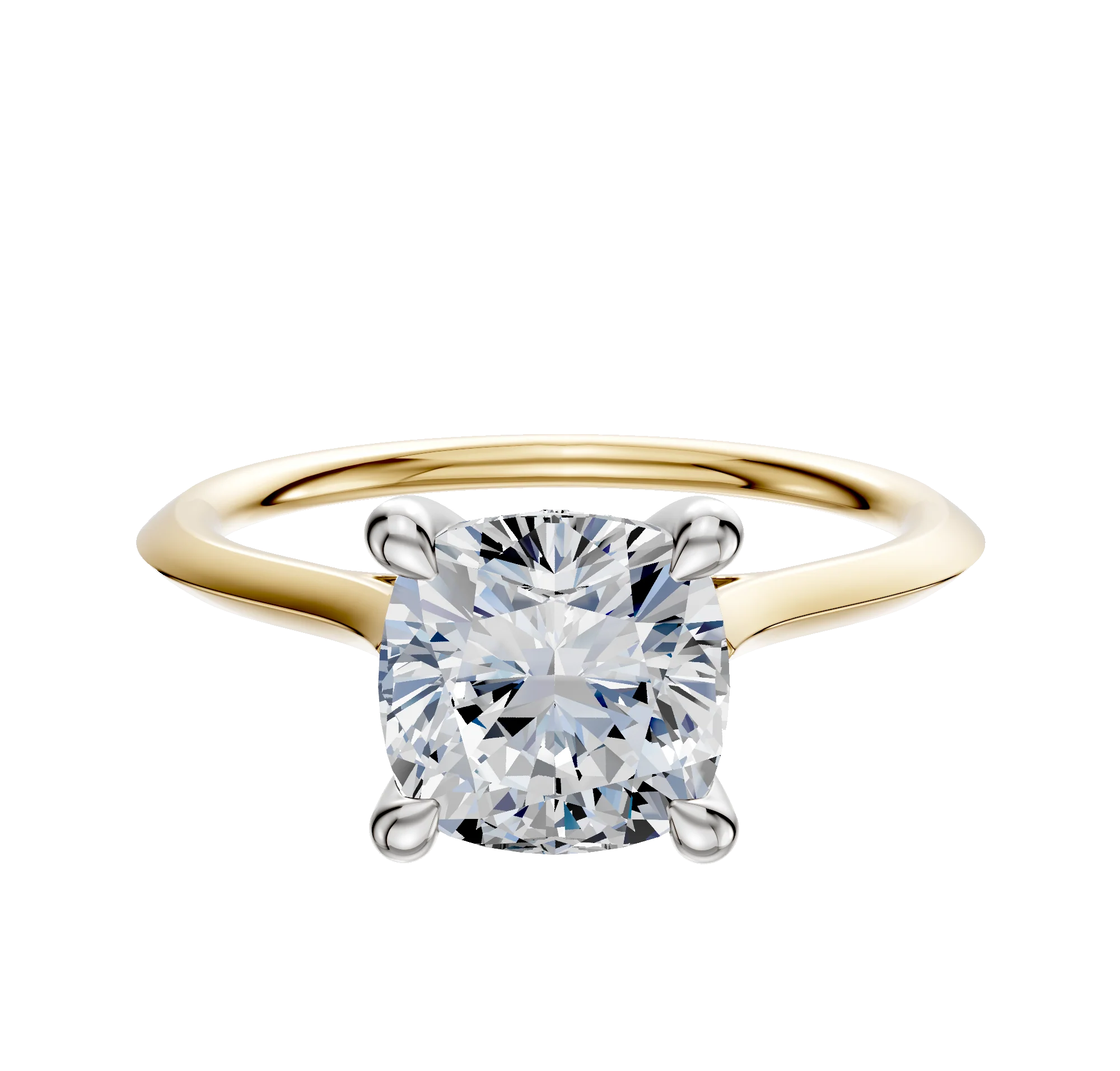 14K Two Tone 4 Prong Hidden Halo Cathedral Knife Edge 1.5mm Engagement Ring