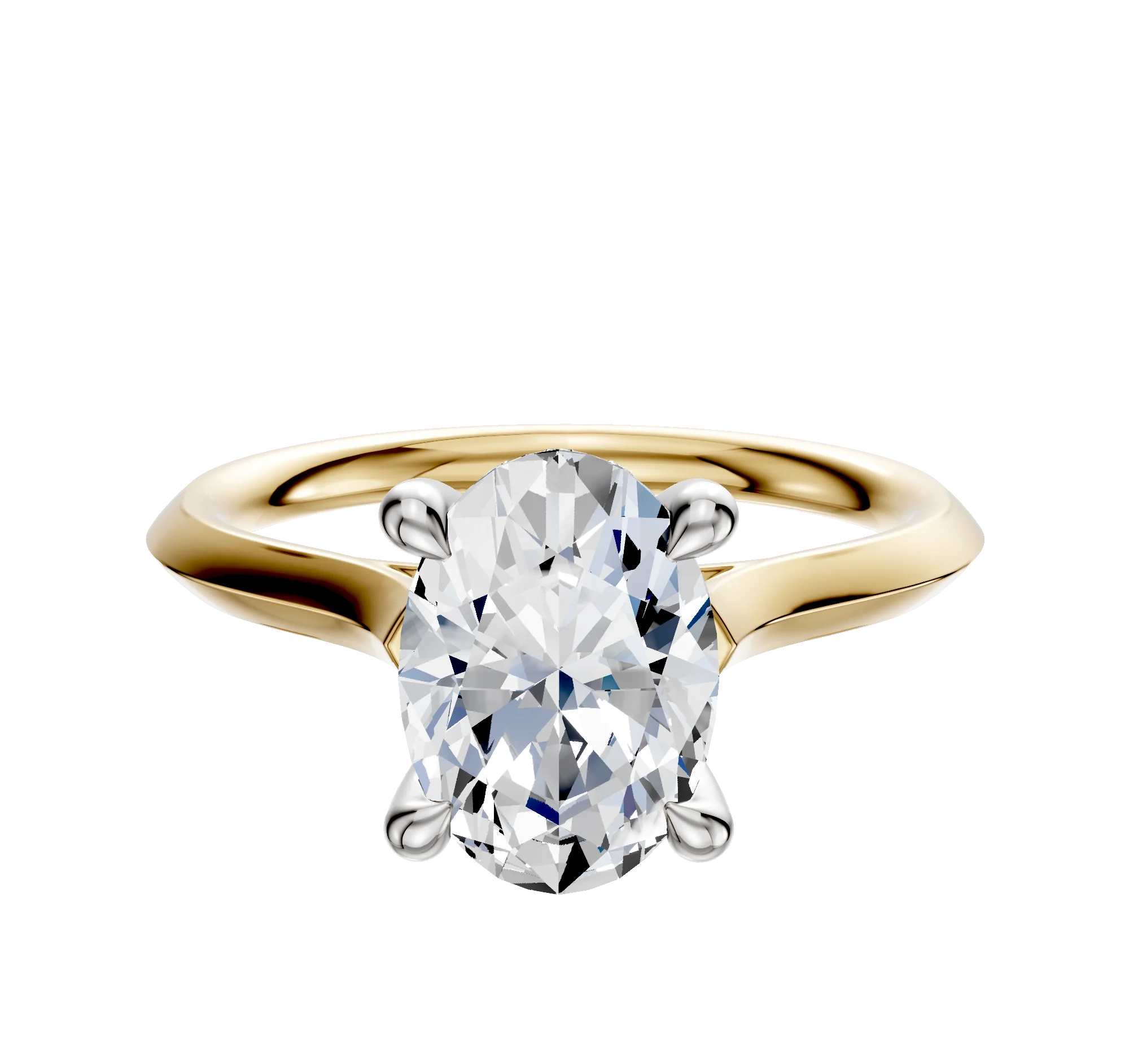 14K Two Tone 4 Prong Hidden Halo Cathedral Knife Edge 2.0mm Engagement Ring