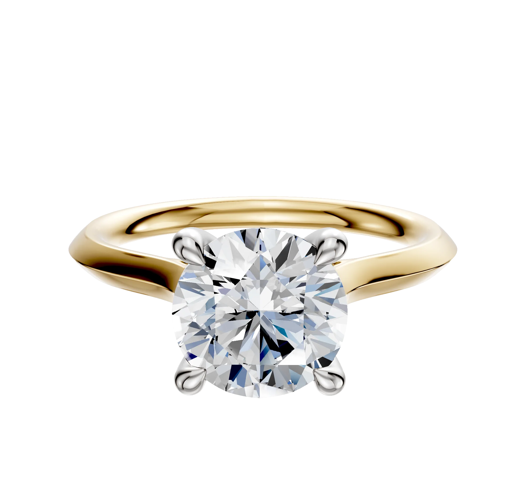 14K Two Tone 4 Prong Hidden Halo Cathedral Knife Edge 2.0mm Engagement Ring