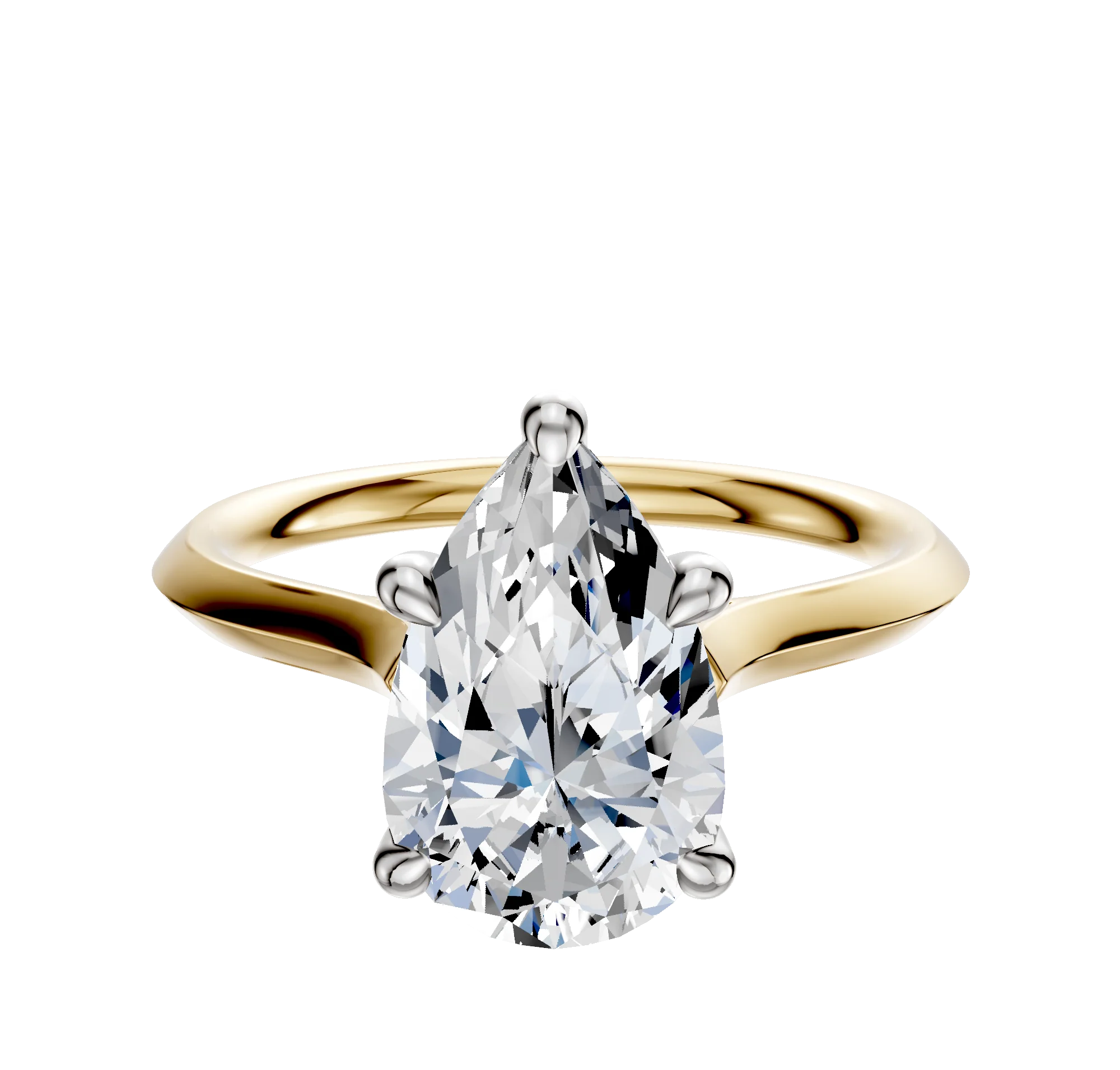 14K Two Tone 4 Prong Hidden Halo Cathedral Knife Edge 2.0mm Engagement Ring