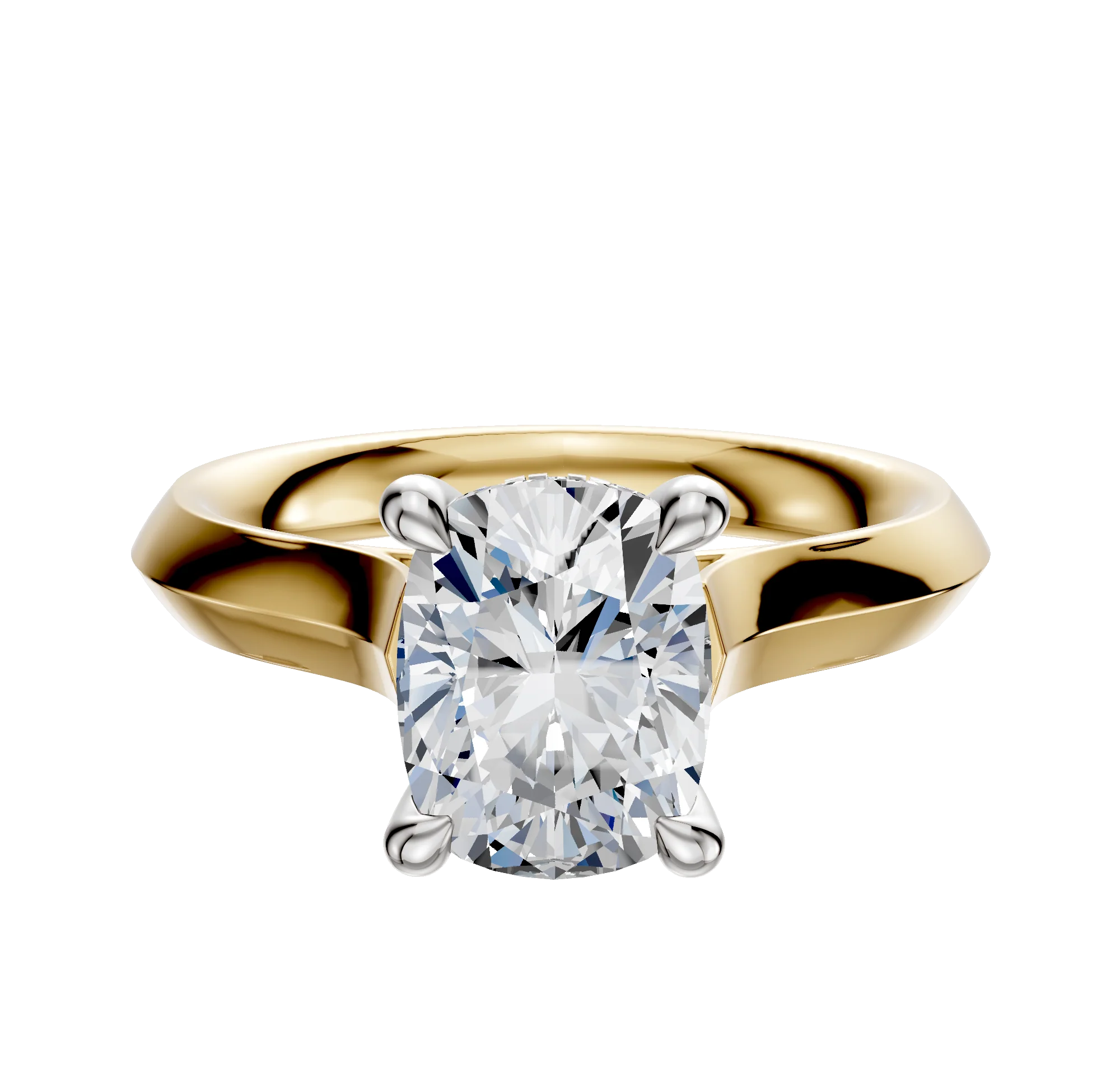 14K Two Tone 4 Prong Hidden Halo Cathedral Knife Edge 3.0mm Engagement Ring