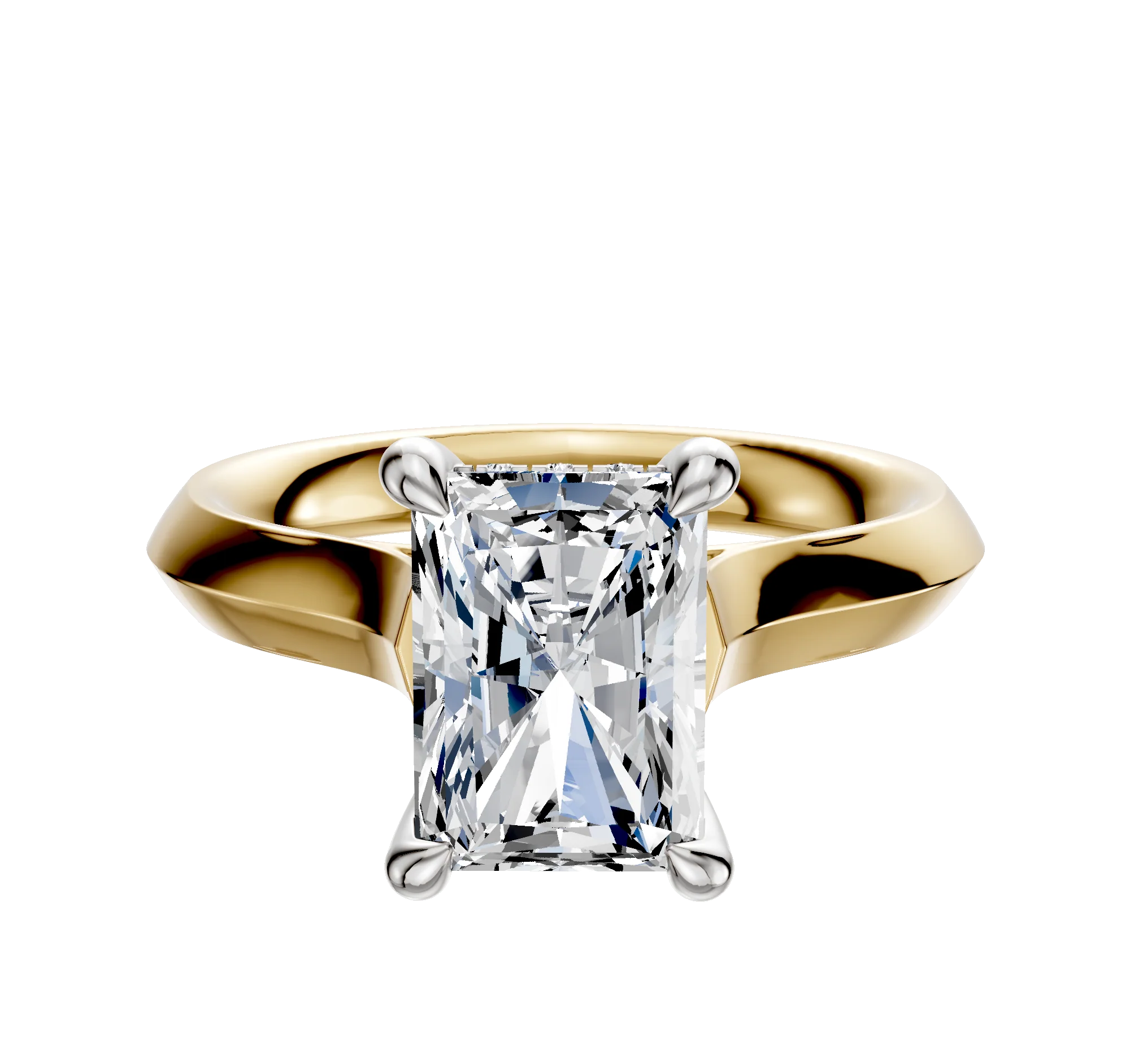 14K Two Tone 4 Prong Hidden Halo Cathedral Knife Edge 3.0mm Engagement Ring