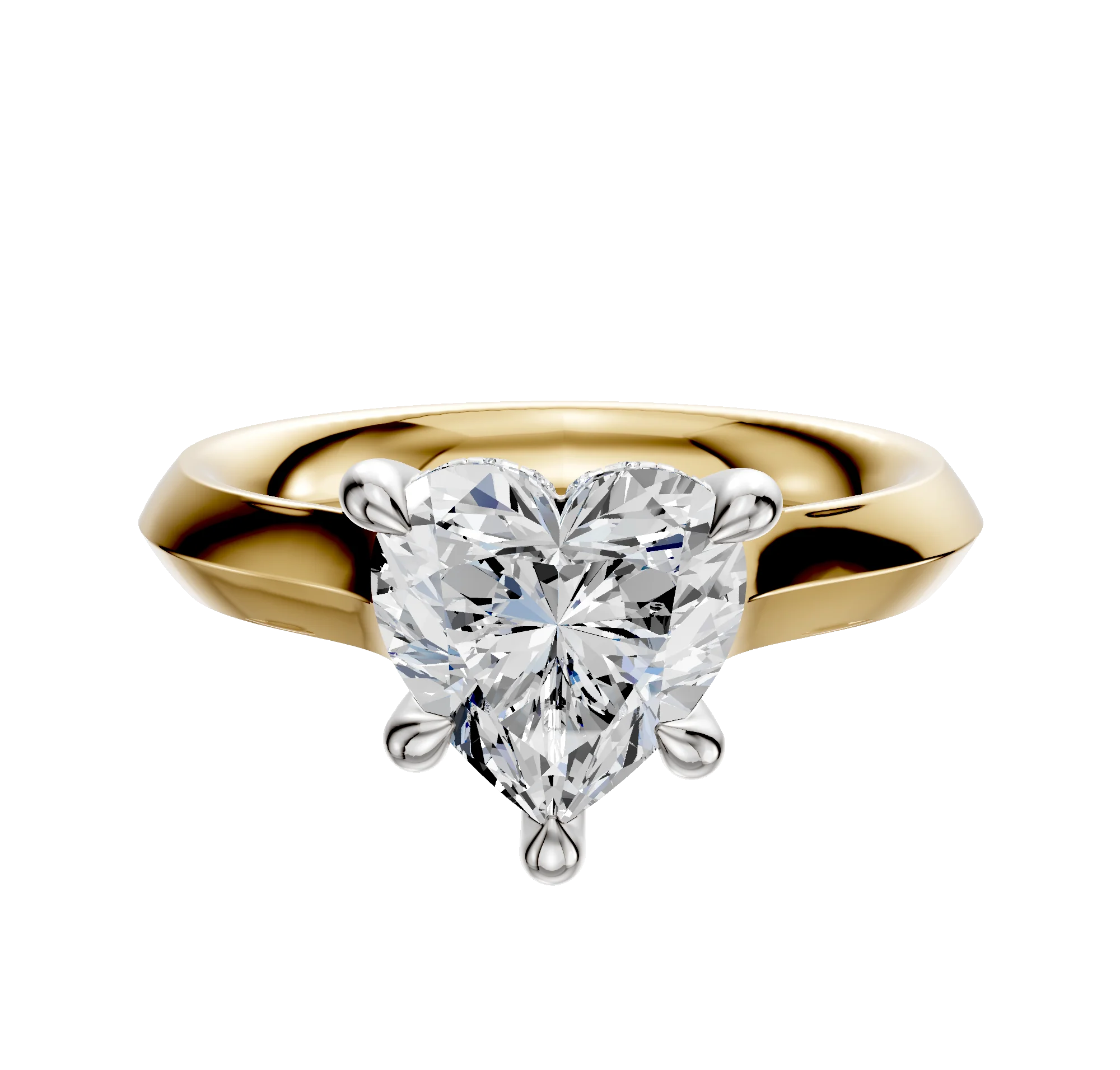 14K Two Tone 4 Prong Hidden Halo Cathedral Knife Edge 3.0mm Engagement Ring
