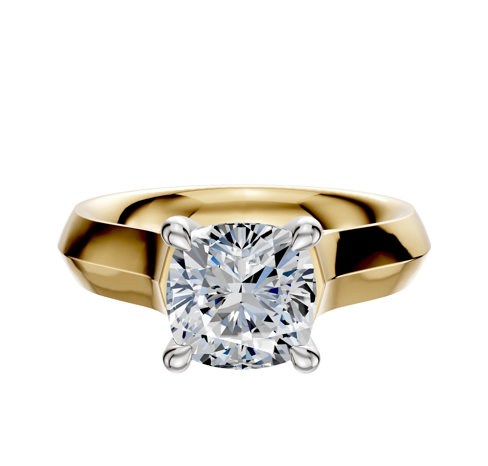 14K Two Tone 4 Prong Hidden Halo Cathedral Knife Edge 4.0mm Engagement Ring