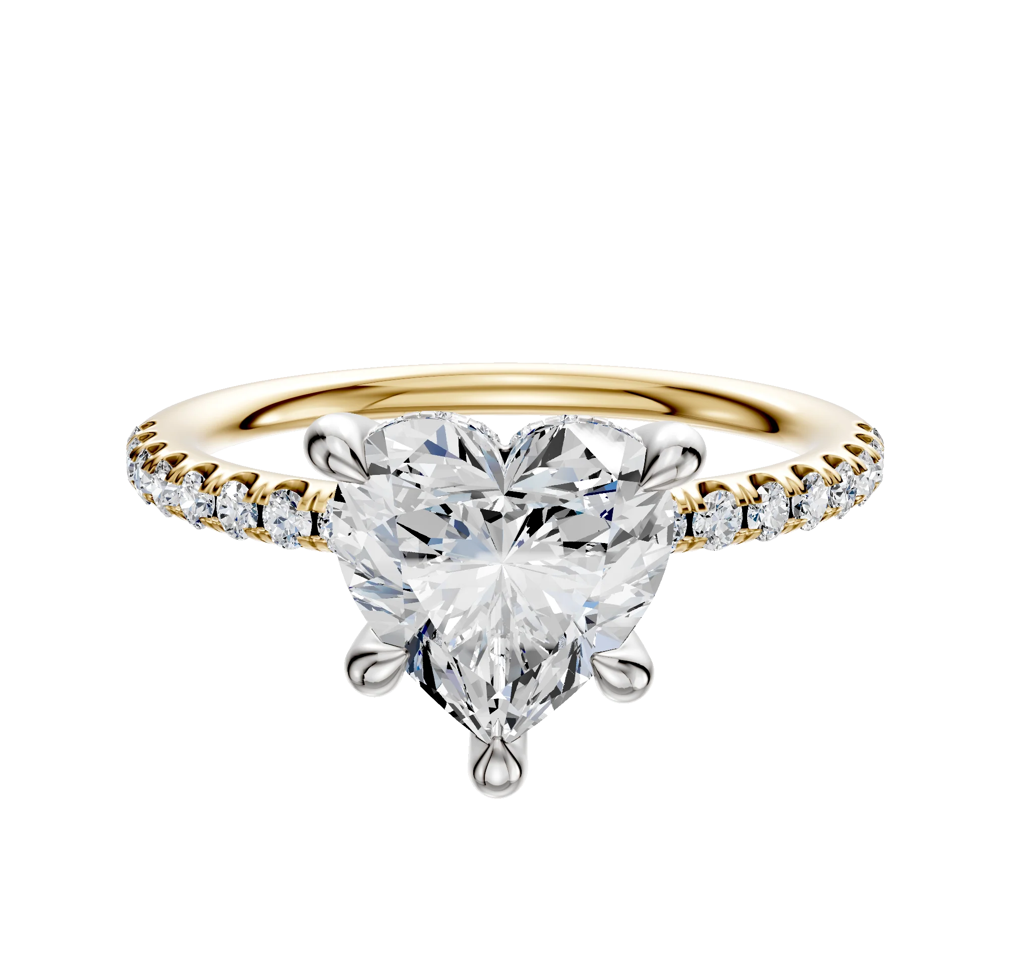 14K Two Tone 4 Prong Hidden Halo Classic Dome 1-Row-Pave 2.5mm Engagement Ring