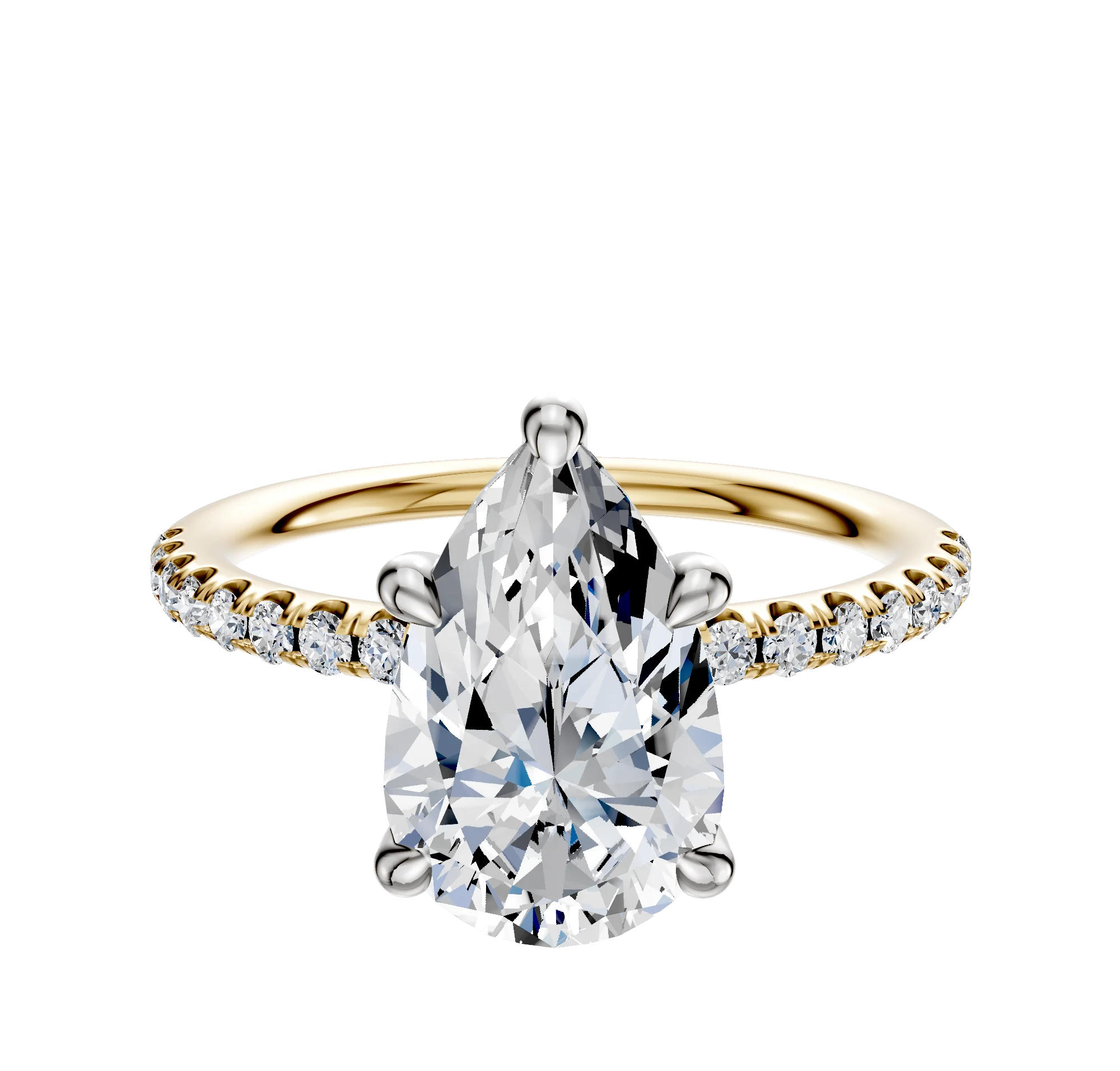 14K Two Tone 4 Prong Hidden Halo Classic Dome 1-Row-Pave 2.5mm Engagement Ring