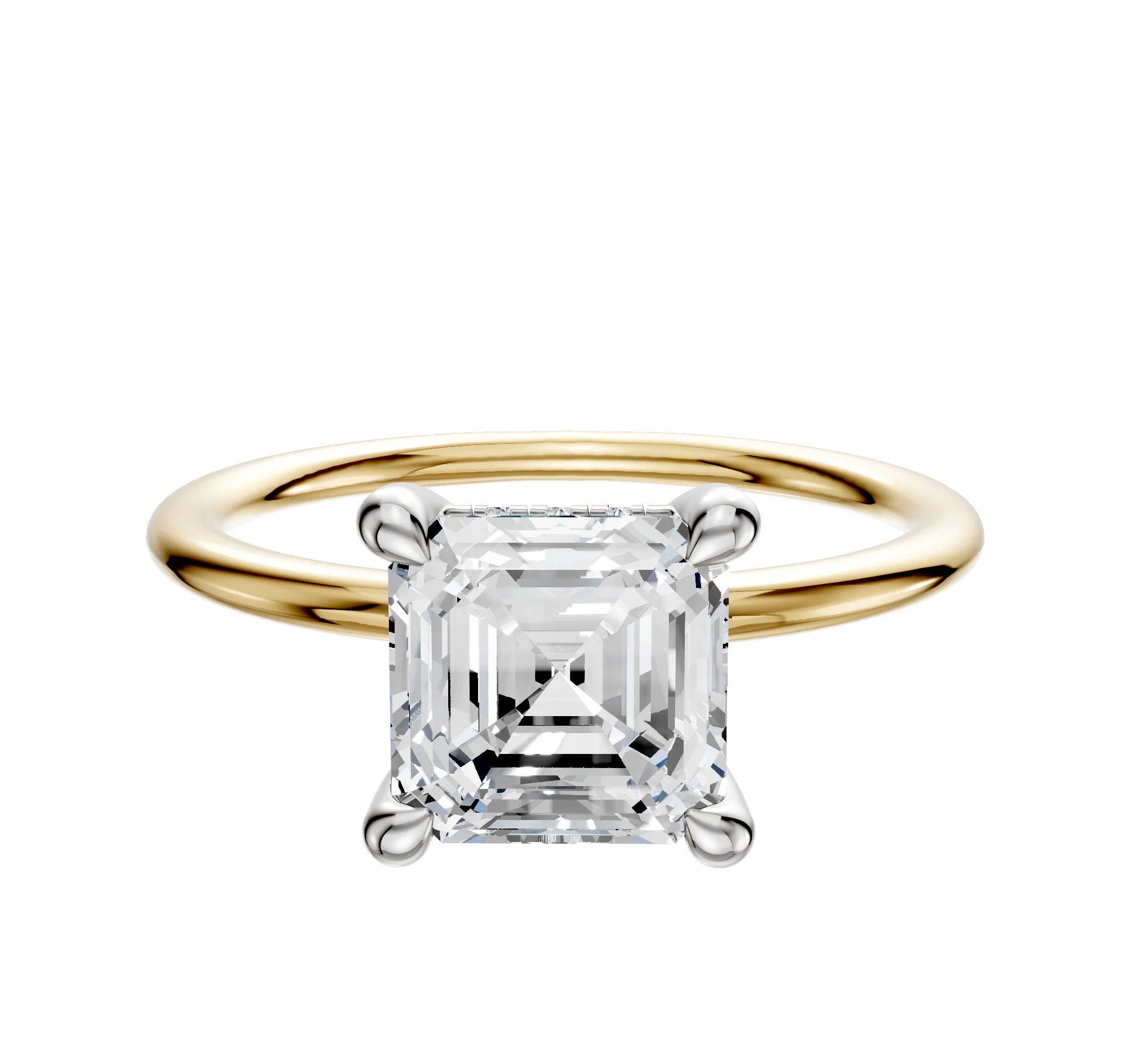 14K Two Tone 4 Prong Hidden Halo Classic Dome 1.5mm Engagement Ring