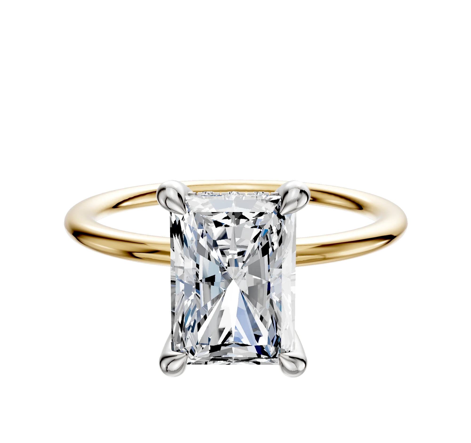 14K Two Tone 4 Prong Hidden Halo Classic Dome 1.5mm Engagement Ring