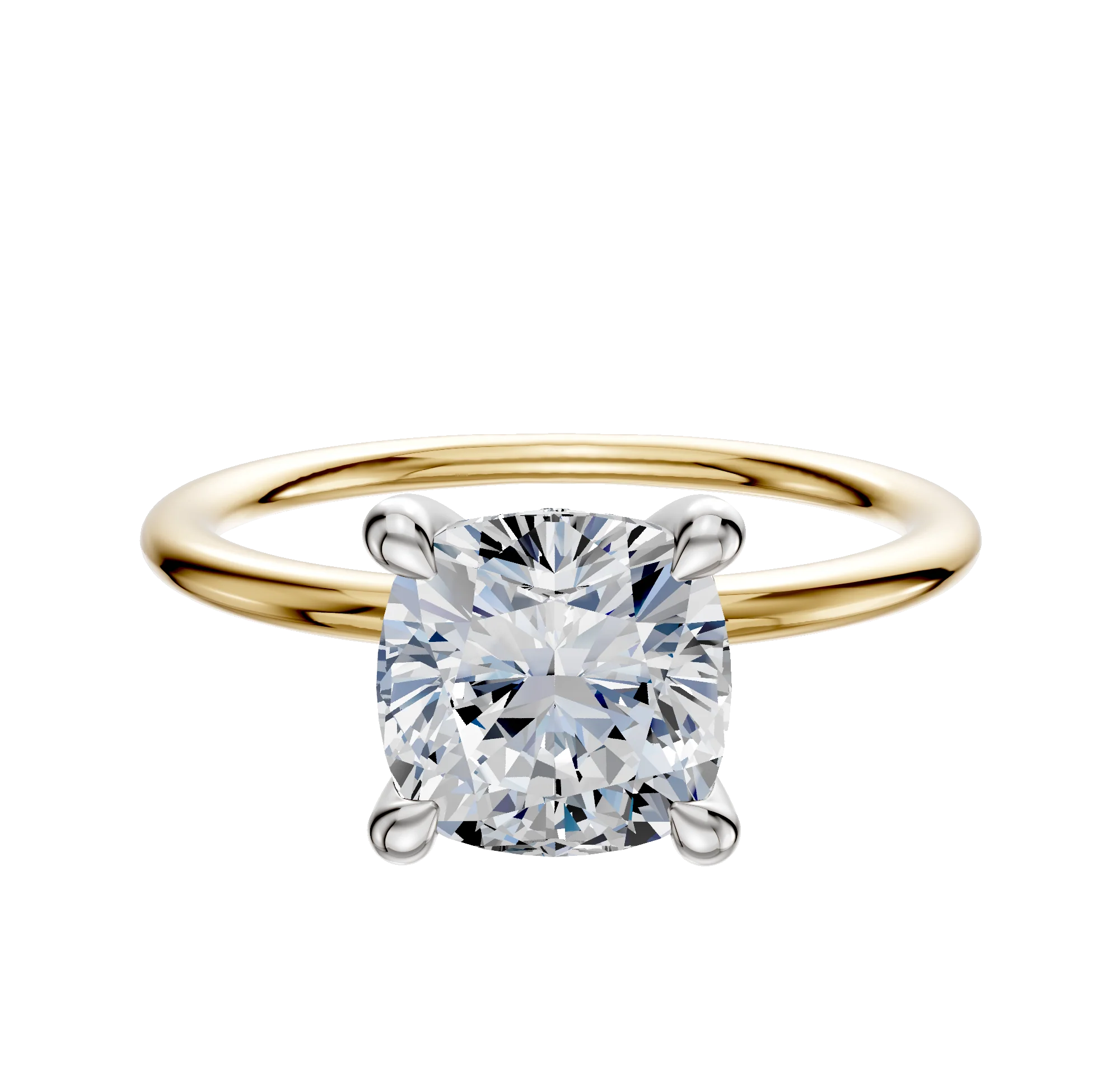 14K Two Tone 4 Prong Hidden Halo Classic Dome 1.5mm Engagement Ring