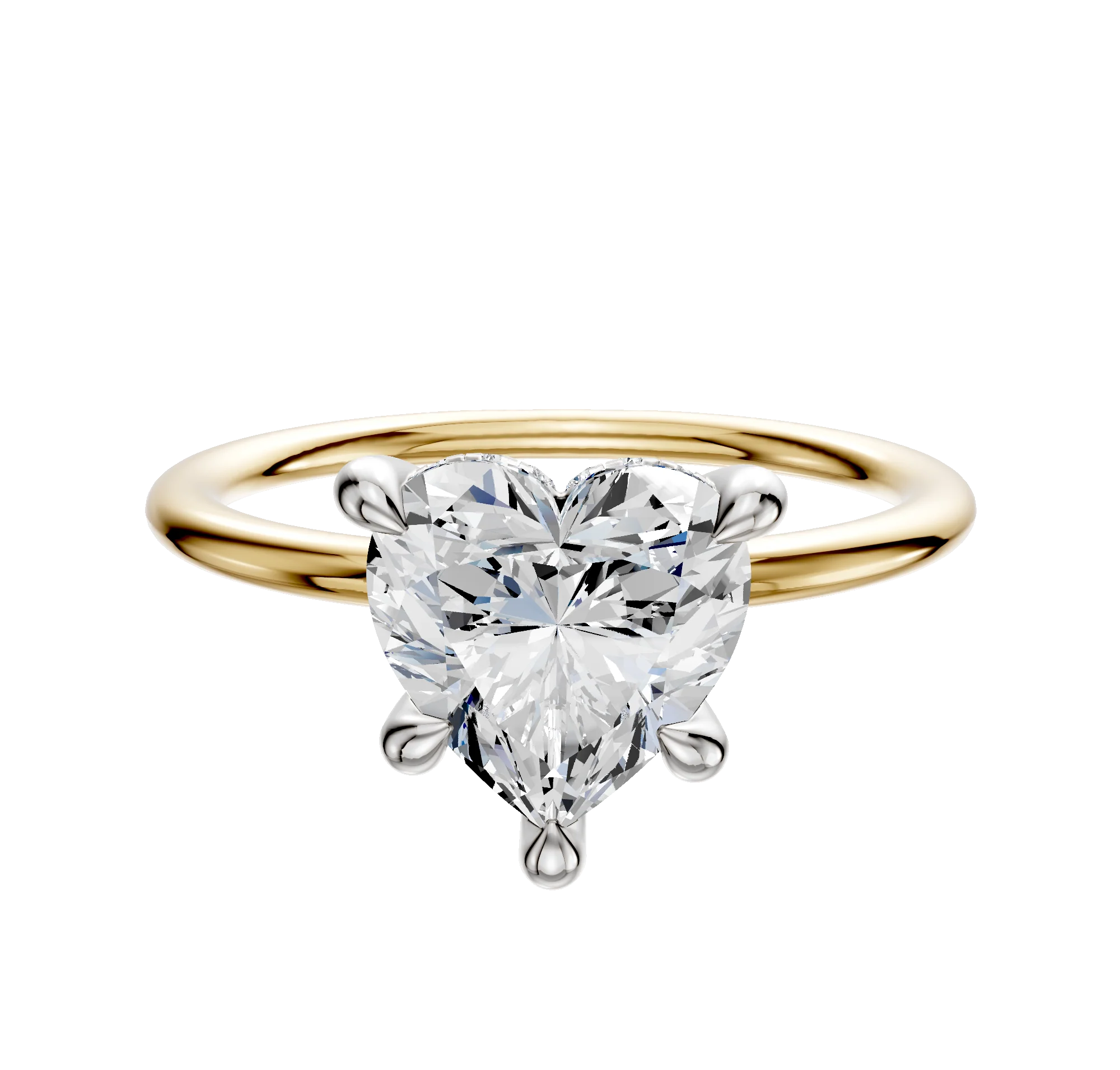 14K Two Tone 4 Prong Hidden Halo Classic Dome 1.5mm Engagement Ring