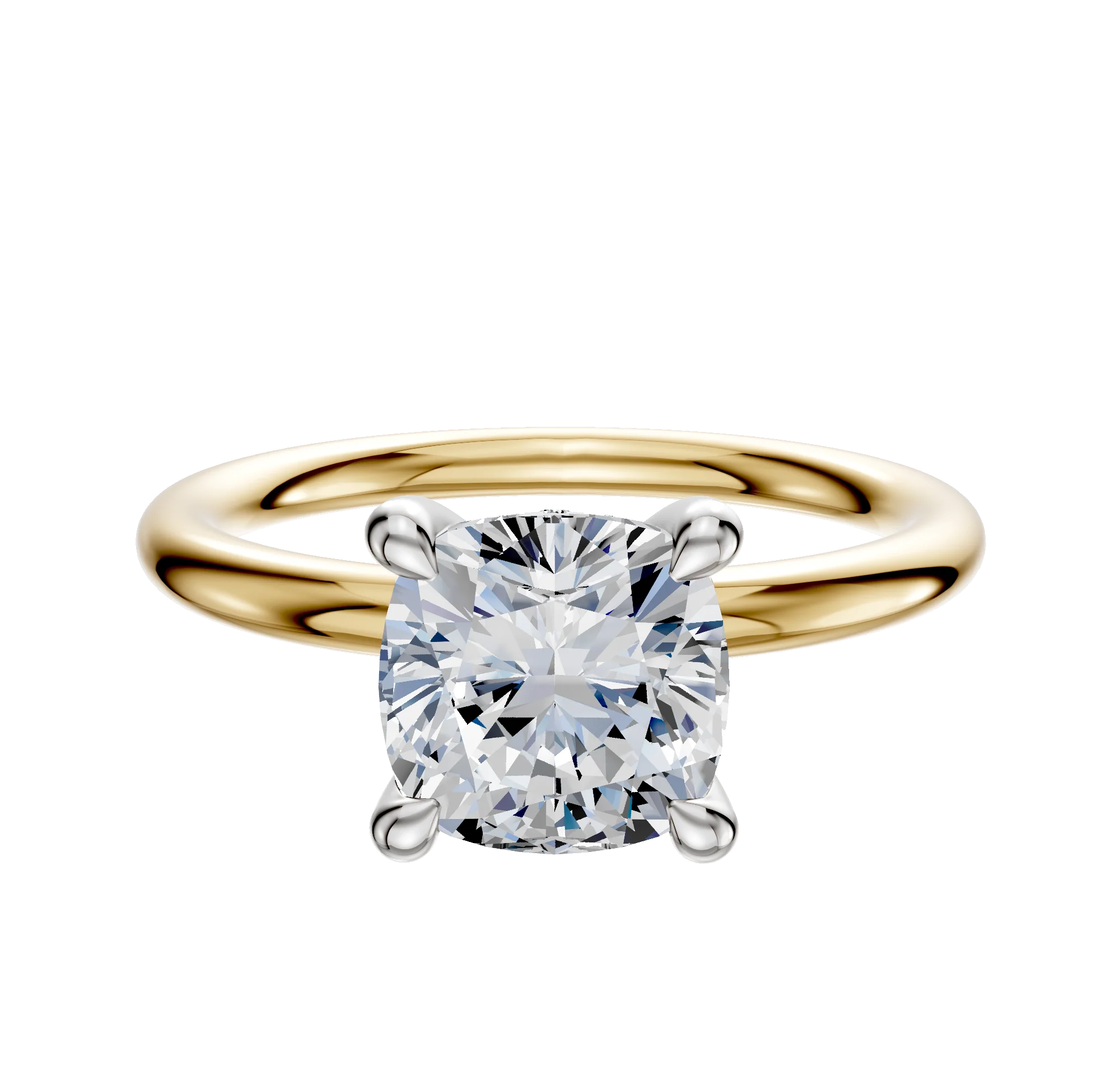 14K Two Tone 4 Prong Hidden Halo Classic Dome 2.0mm Engagement Ring