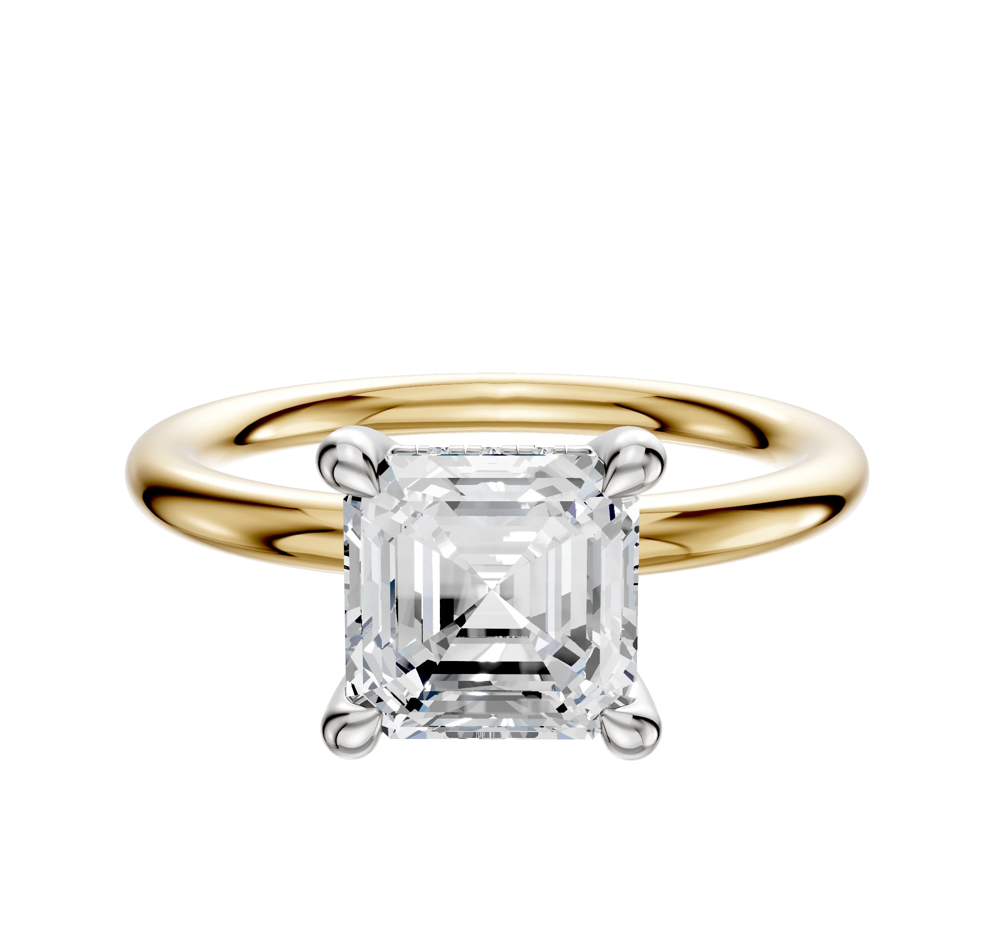 14K Two Tone 4 Prong Hidden Halo Classic Dome 2.0mm Engagement Ring