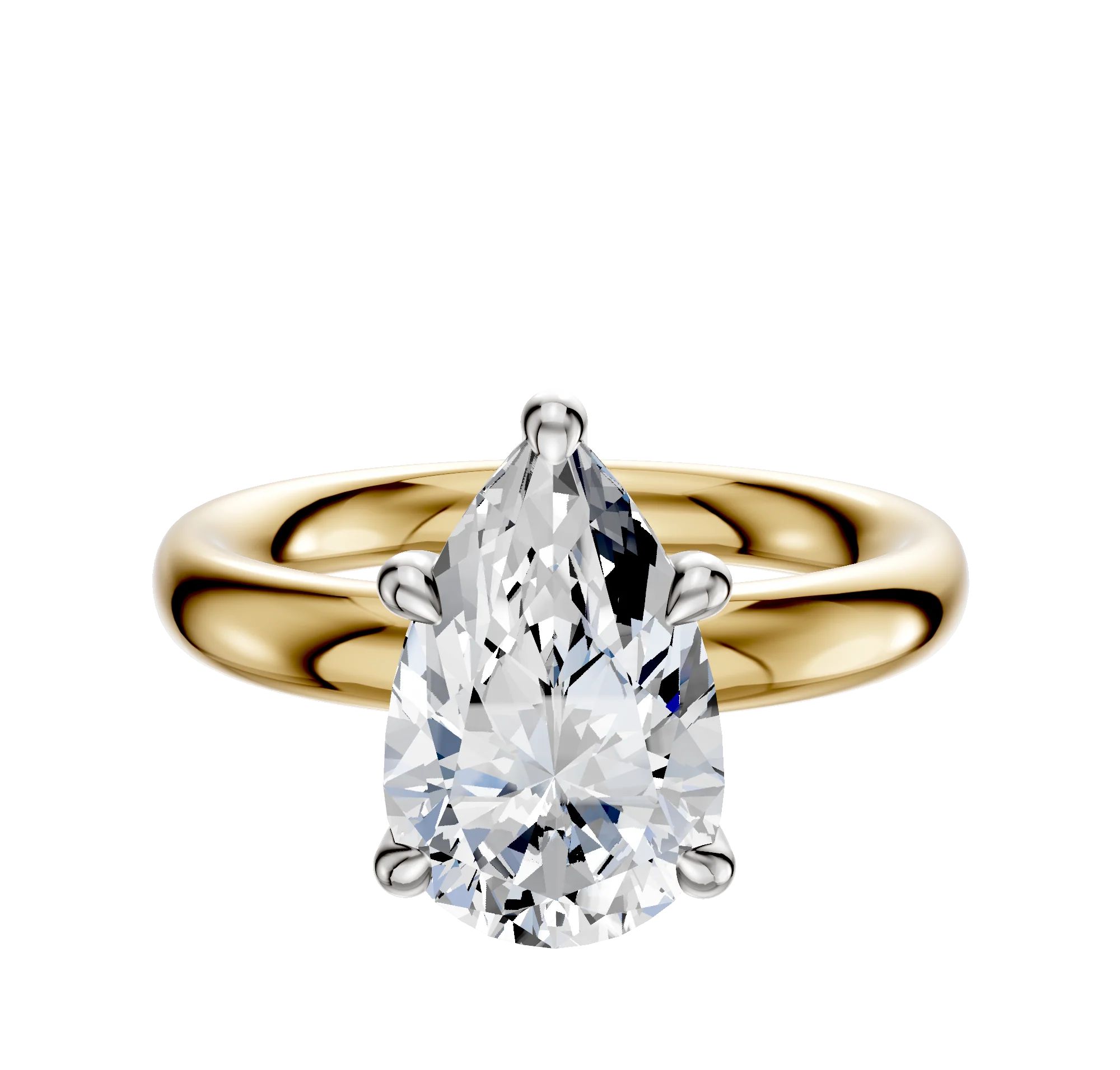 14K Two Tone 4 Prong Hidden Halo Classic Dome 3.0mm Engagement Ring