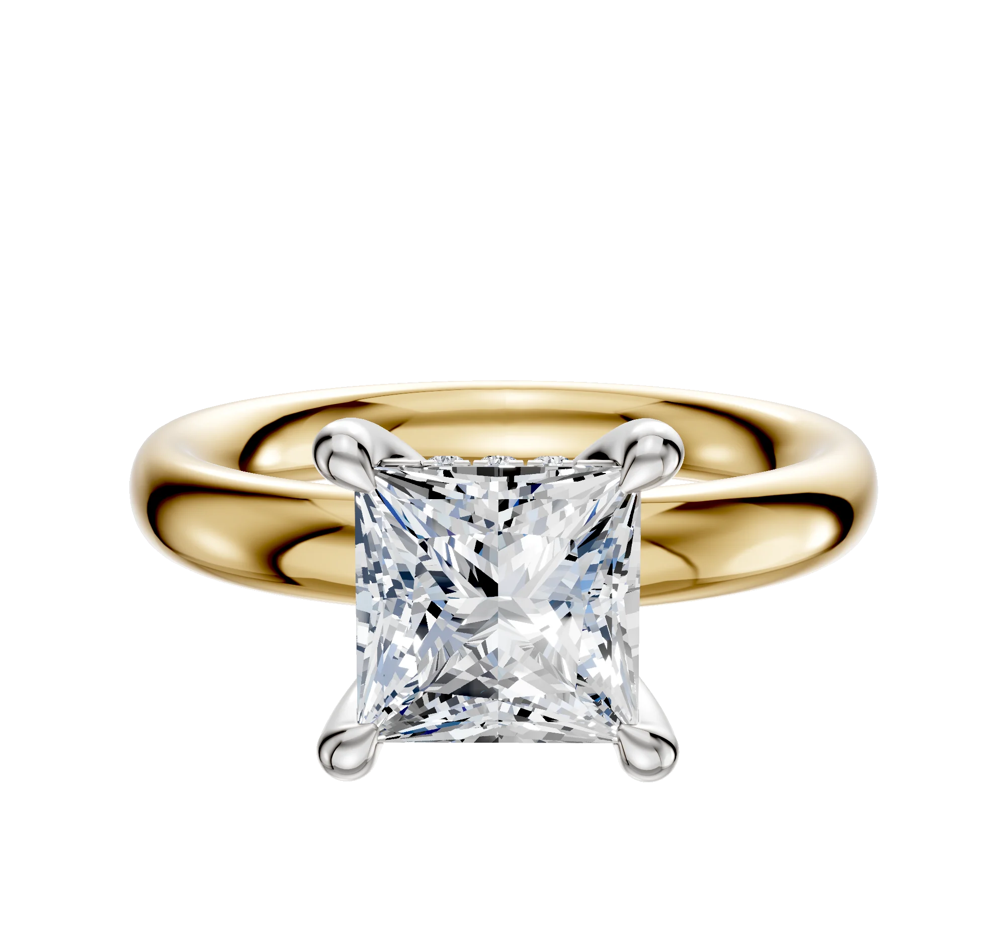 14K Two Tone 4 Prong Hidden Halo Classic Dome 3.0mm Engagement Ring
