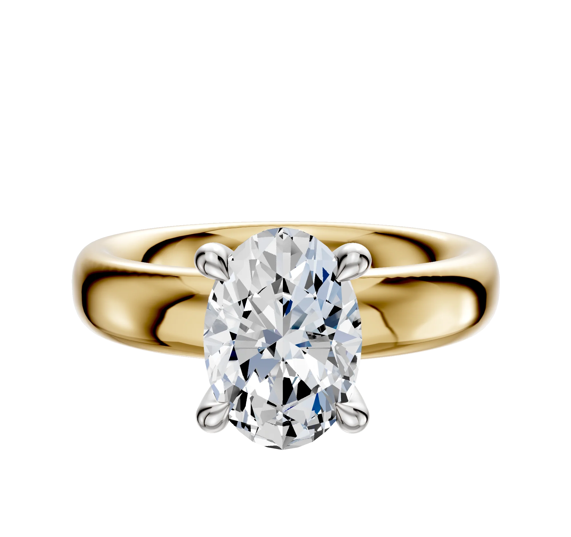 14K Two Tone 4 Prong Hidden Halo Classic Dome 4.0mm Engagement Ring