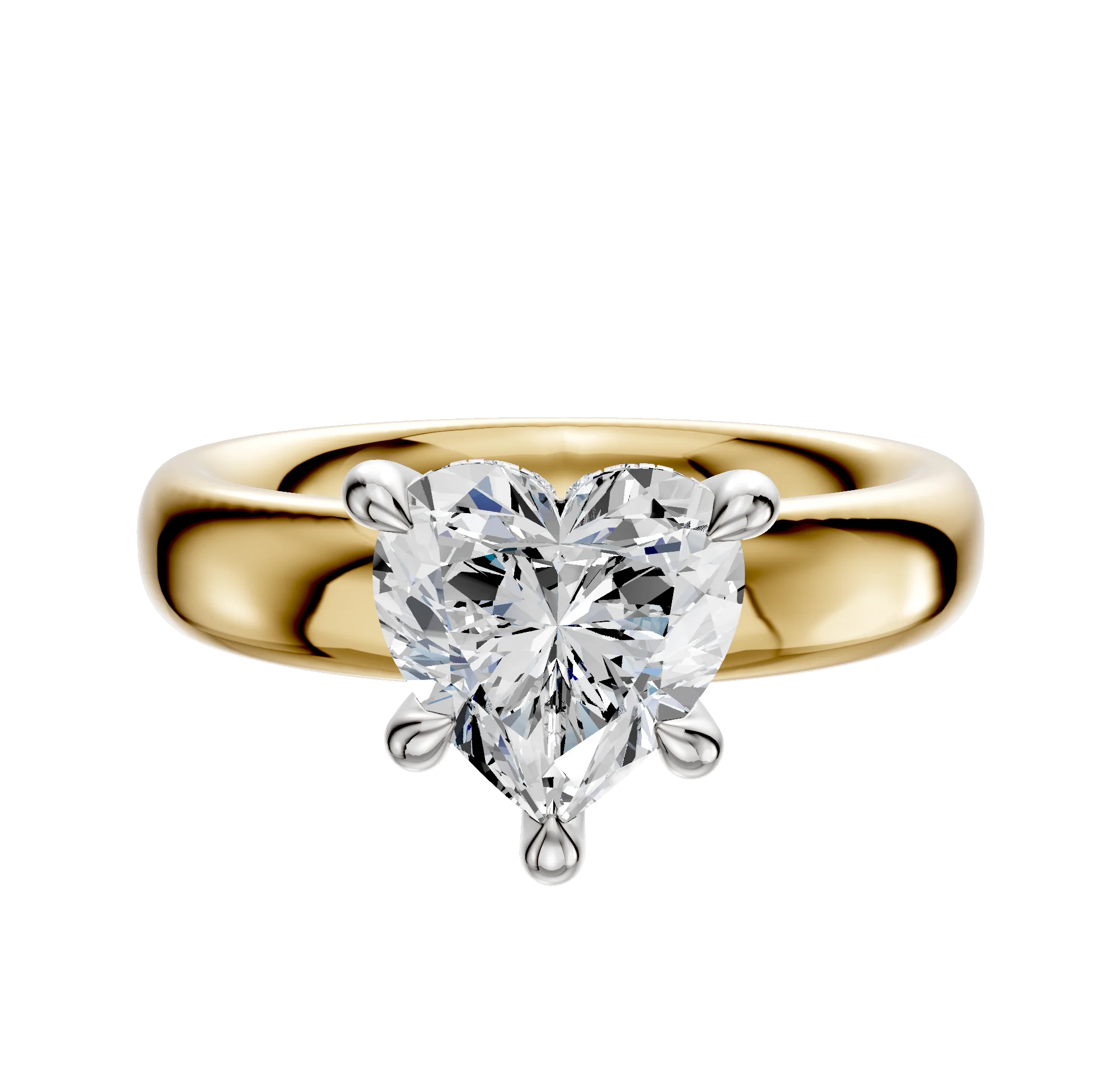 14K Two Tone 4 Prong Hidden Halo Classic Dome 4.0mm Engagement Ring