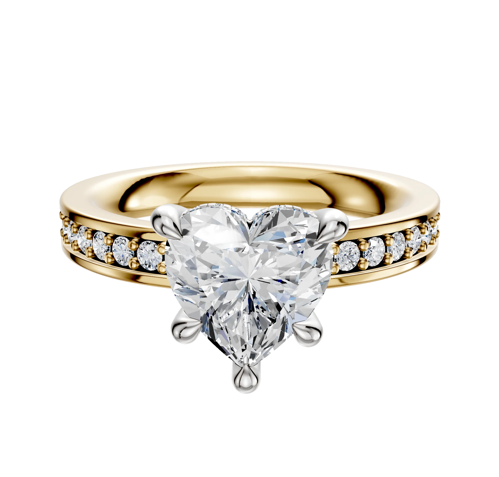 14K Two Tone 4 Prong Hidden Halo Classic Flat 1-Row-Pave 2.5mm Engagement Ring