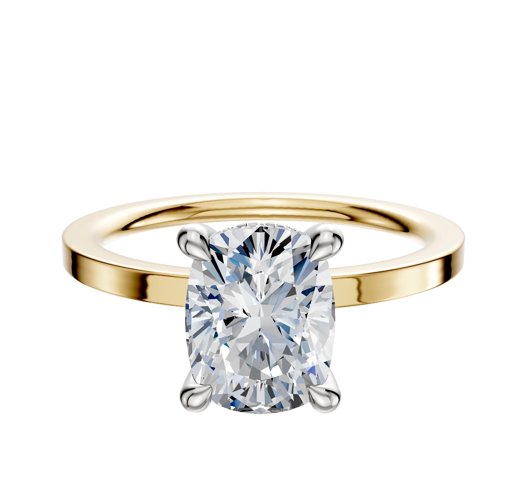 14K Two Tone 4 Prong Hidden Halo Classic Flat 1.5mm Engagement Ring