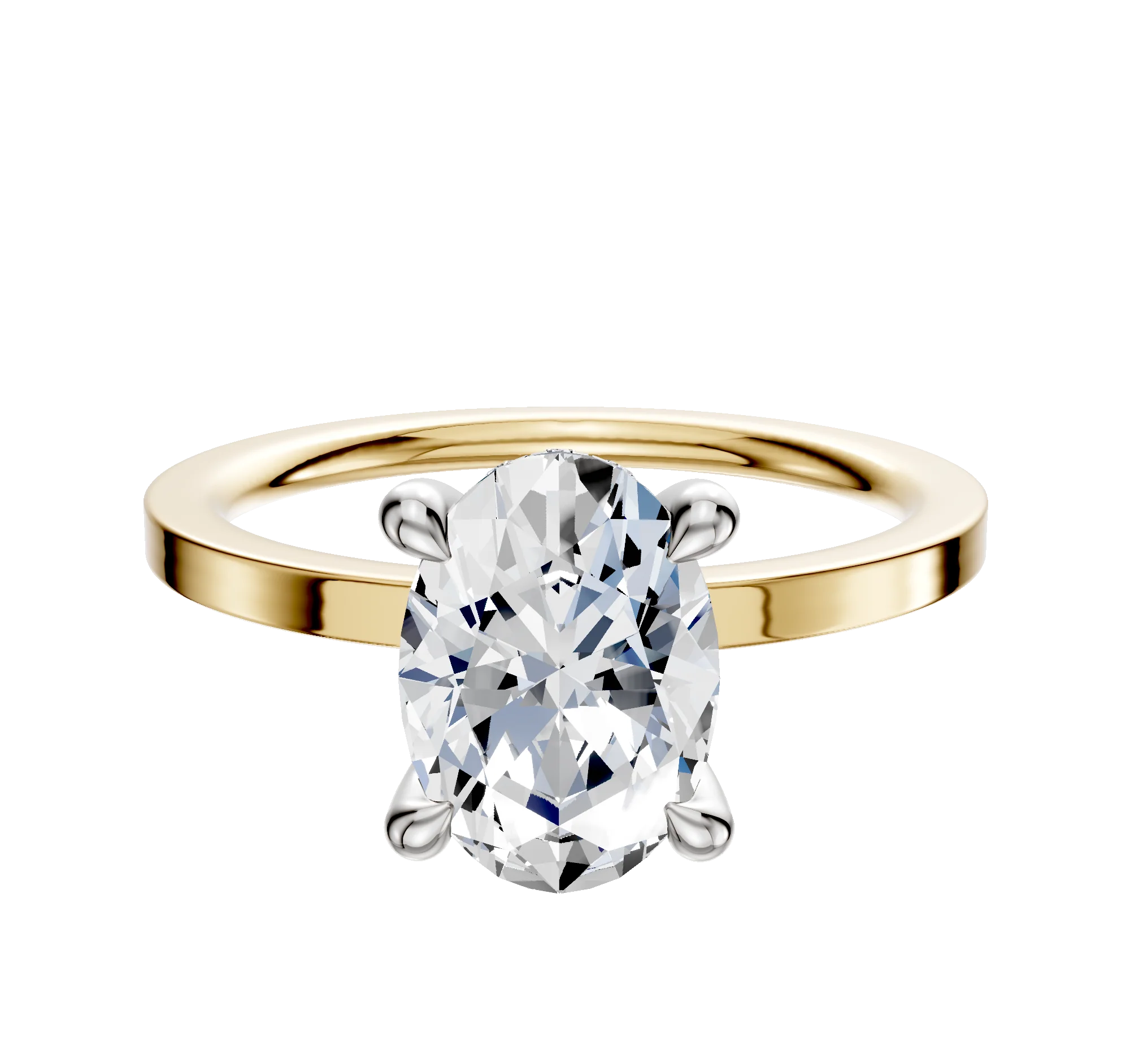 14K Two Tone 4 Prong Hidden Halo Classic Flat 1.5mm Engagement Ring