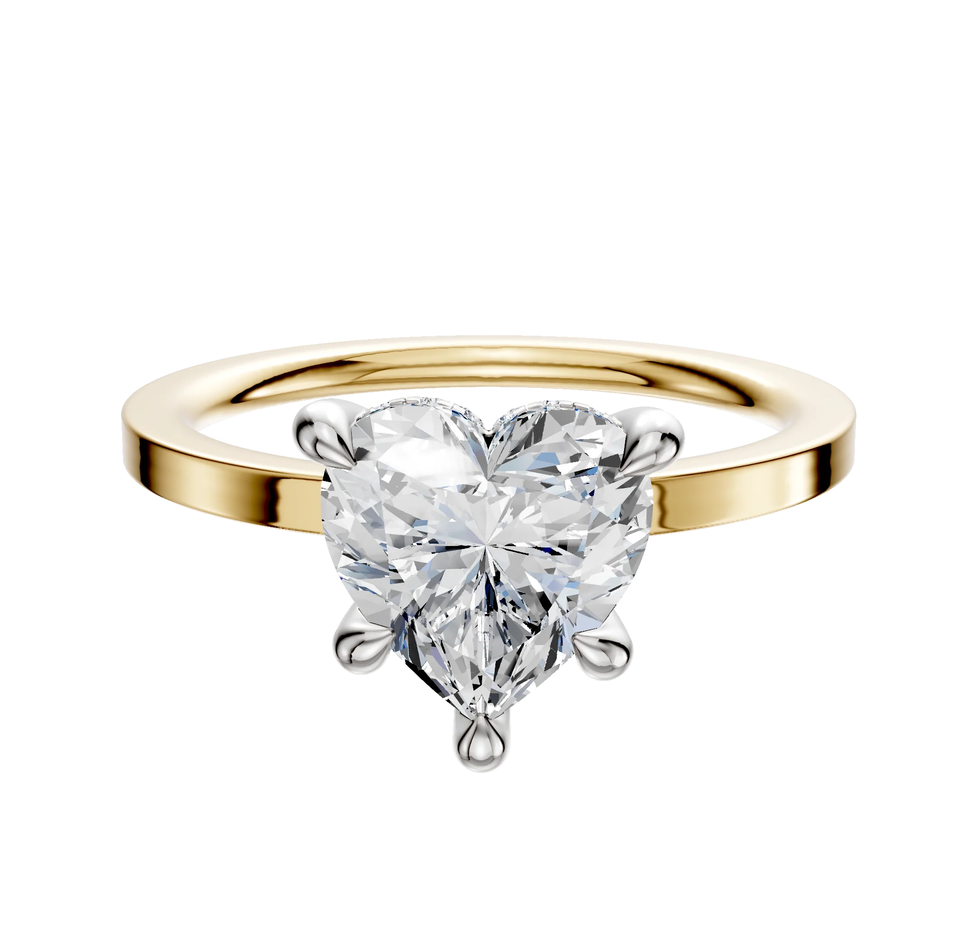 14K Two Tone 4 Prong Hidden Halo Classic Flat 1.5mm Engagement Ring