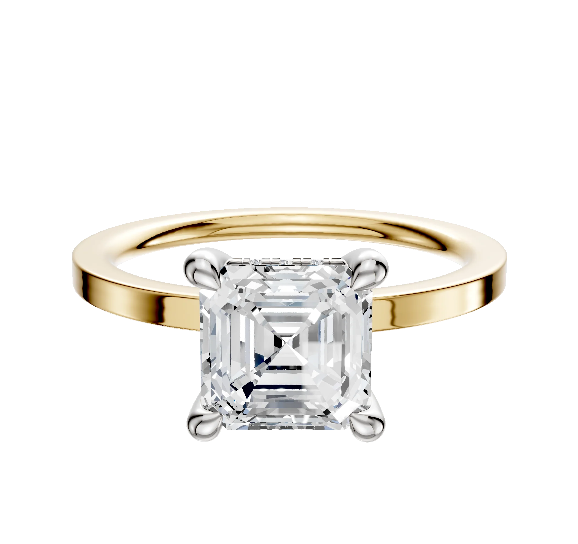 14K Two Tone 4 Prong Hidden Halo Classic Flat 1.5mm Engagement Ring