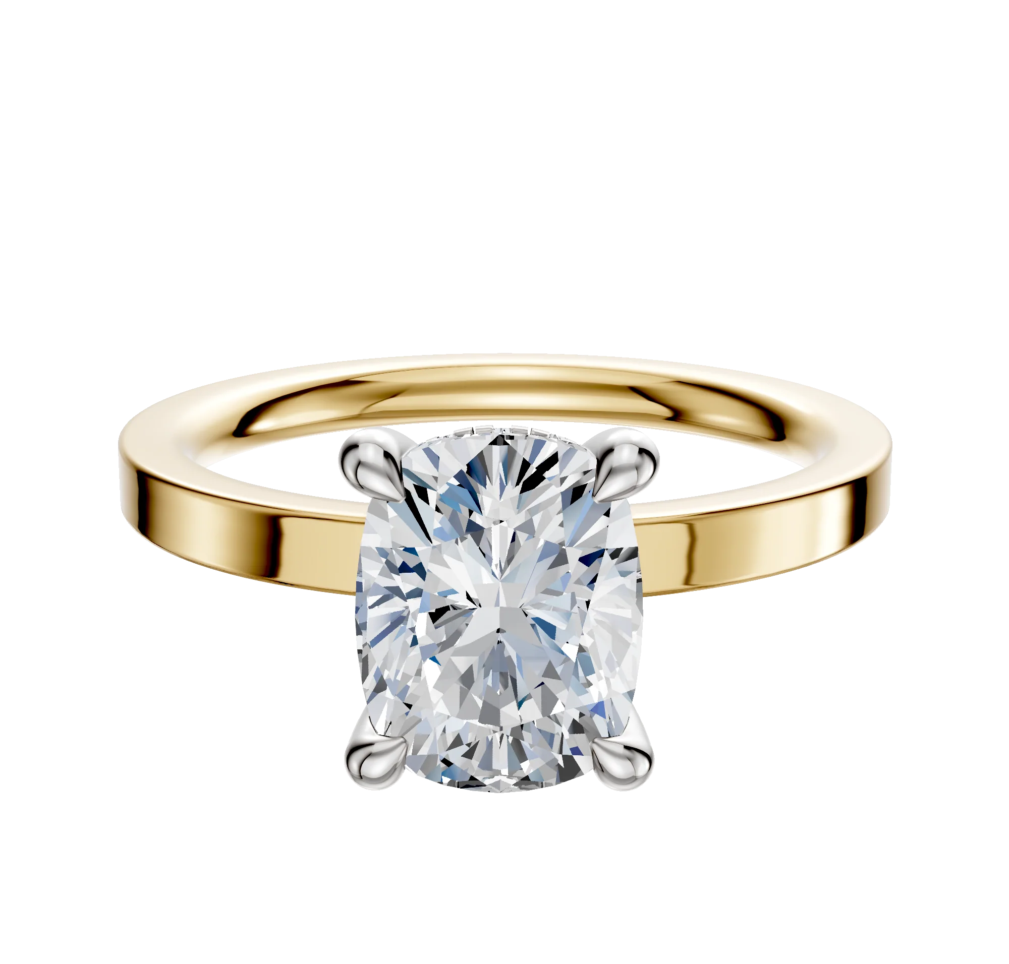 14K Two Tone 4 Prong Hidden Halo Classic Flat 2.0mm Engagement Ring