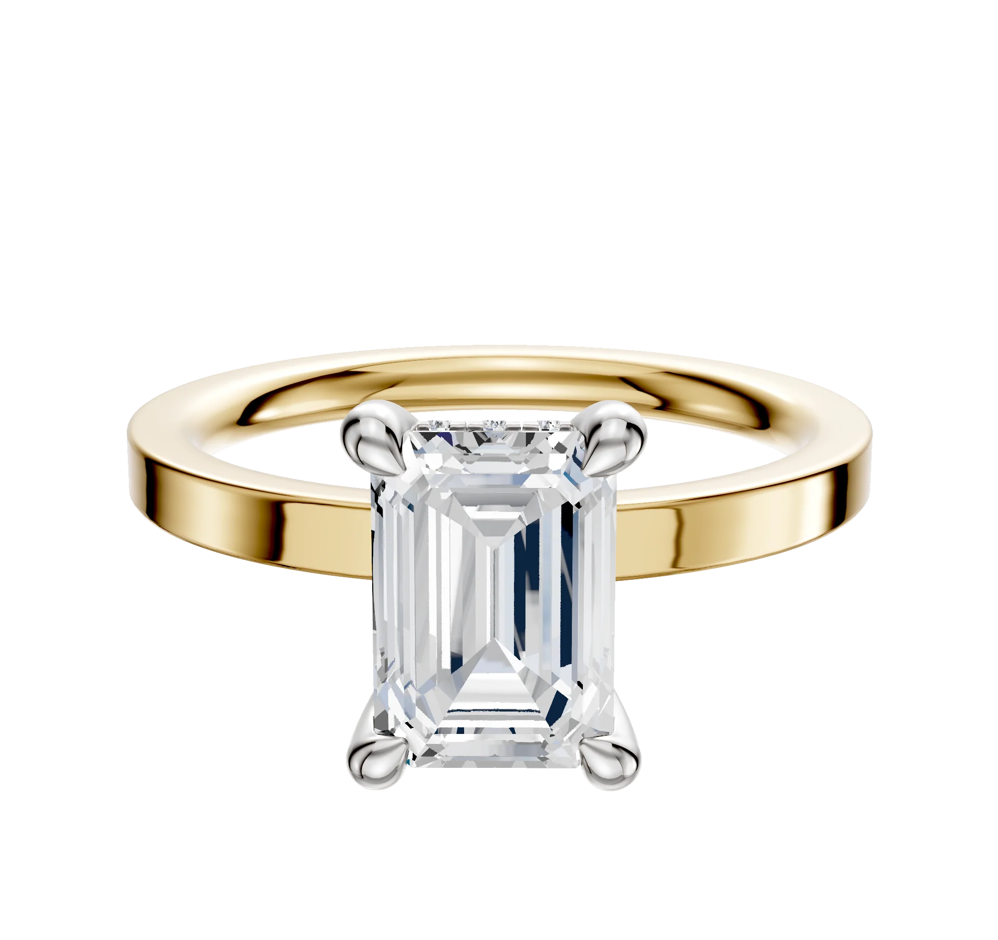 14K Two Tone 4 Prong Hidden Halo Classic Flat 2.0mm Engagement Ring