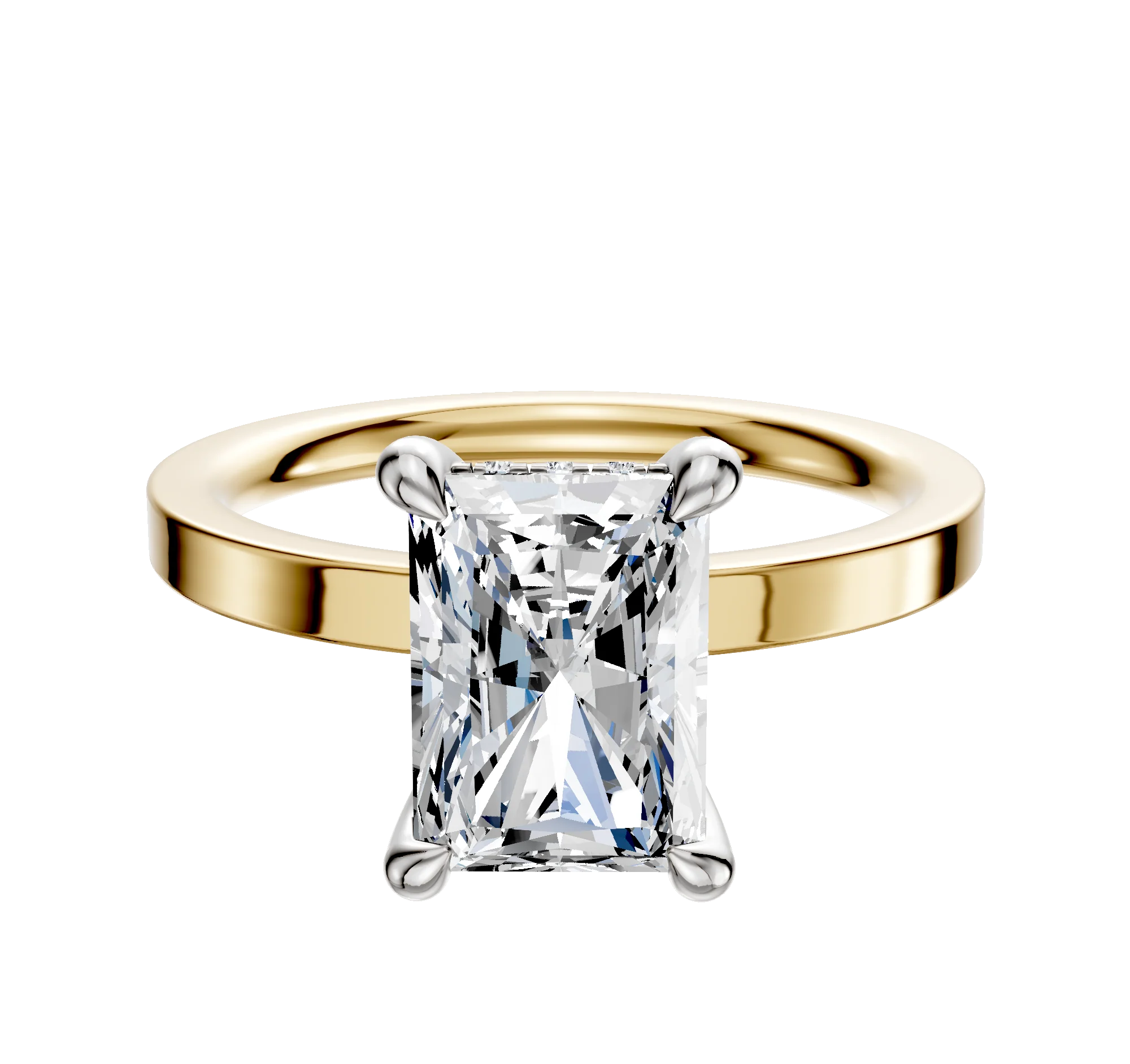 14K Two Tone 4 Prong Hidden Halo Classic Flat 2.0mm Engagement Ring