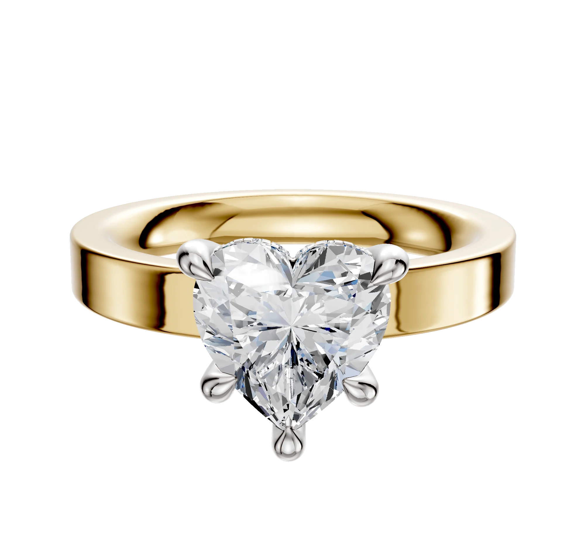 14K Two Tone 4 Prong Hidden Halo Classic Flat 3.0mm Engagement Ring