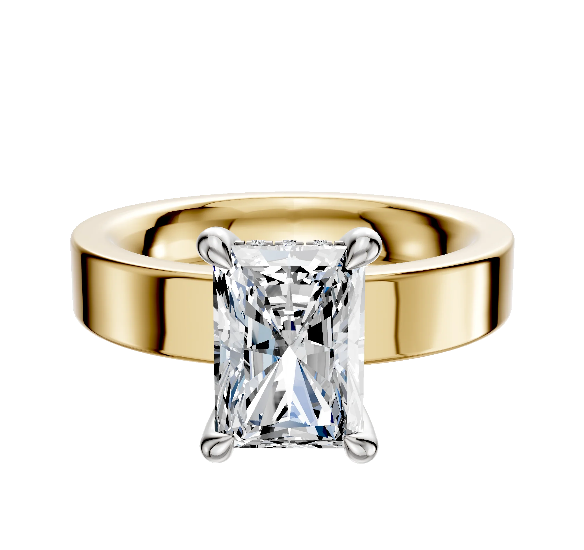14K Two Tone 4 Prong Hidden Halo Classic Flat 4.0mm Engagement Ring