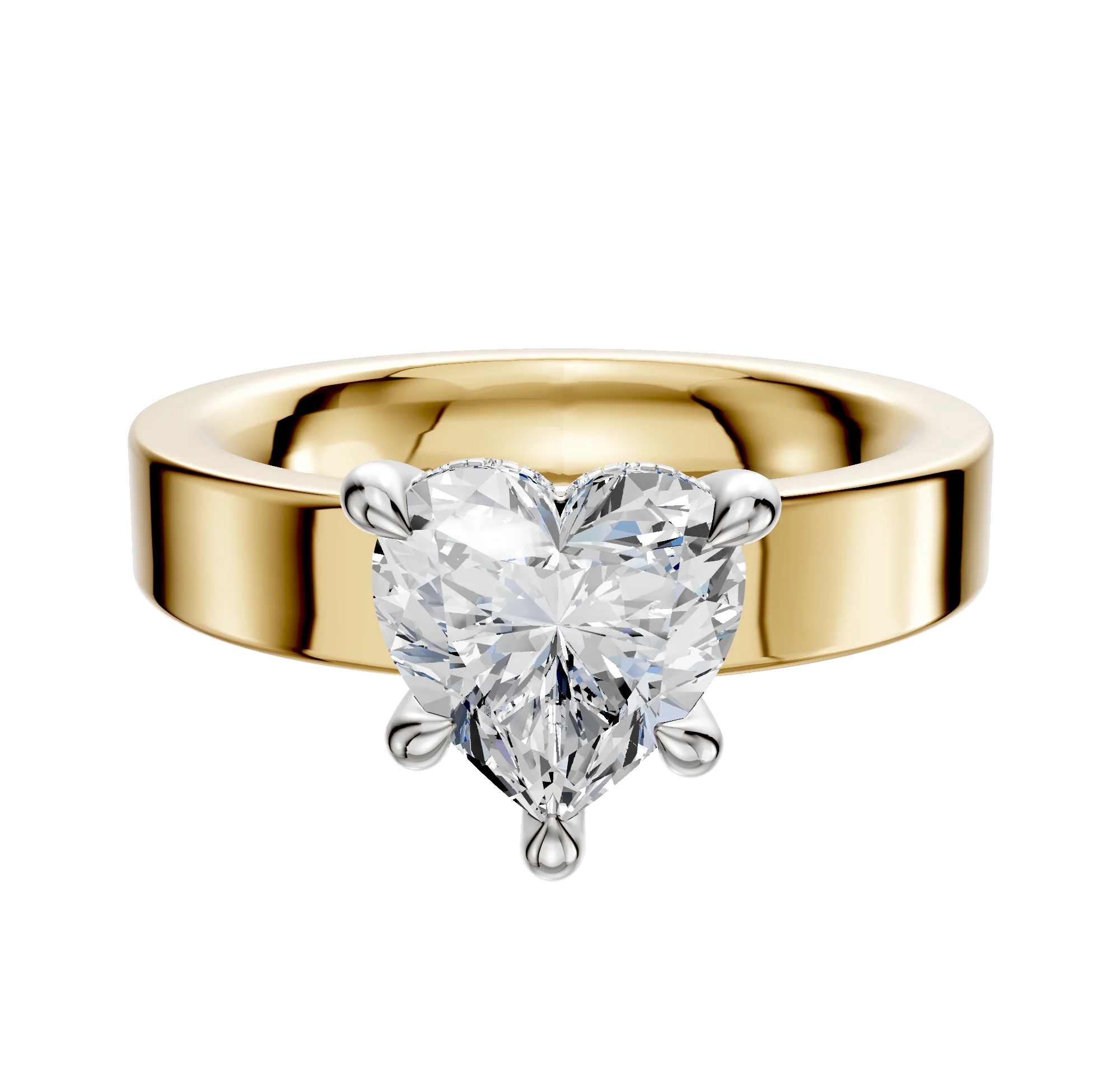 14K Two Tone 4 Prong Hidden Halo Classic Flat 4.0mm Engagement Ring