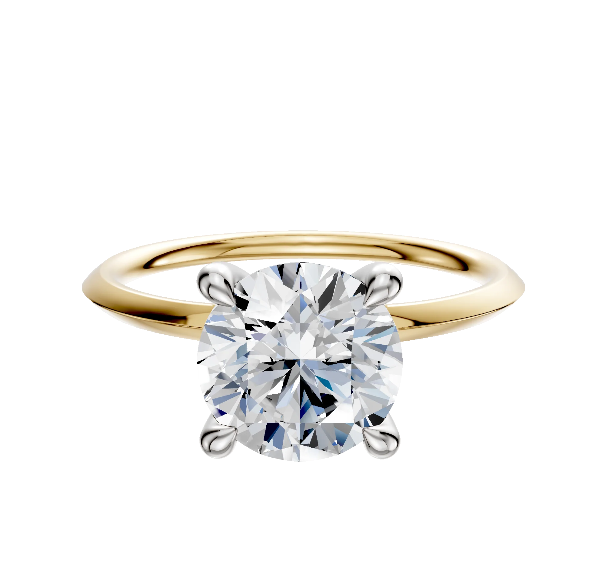 14K Two Tone 4 Prong Hidden Halo Classic Knife Edge 1.5mm Engagement Ring