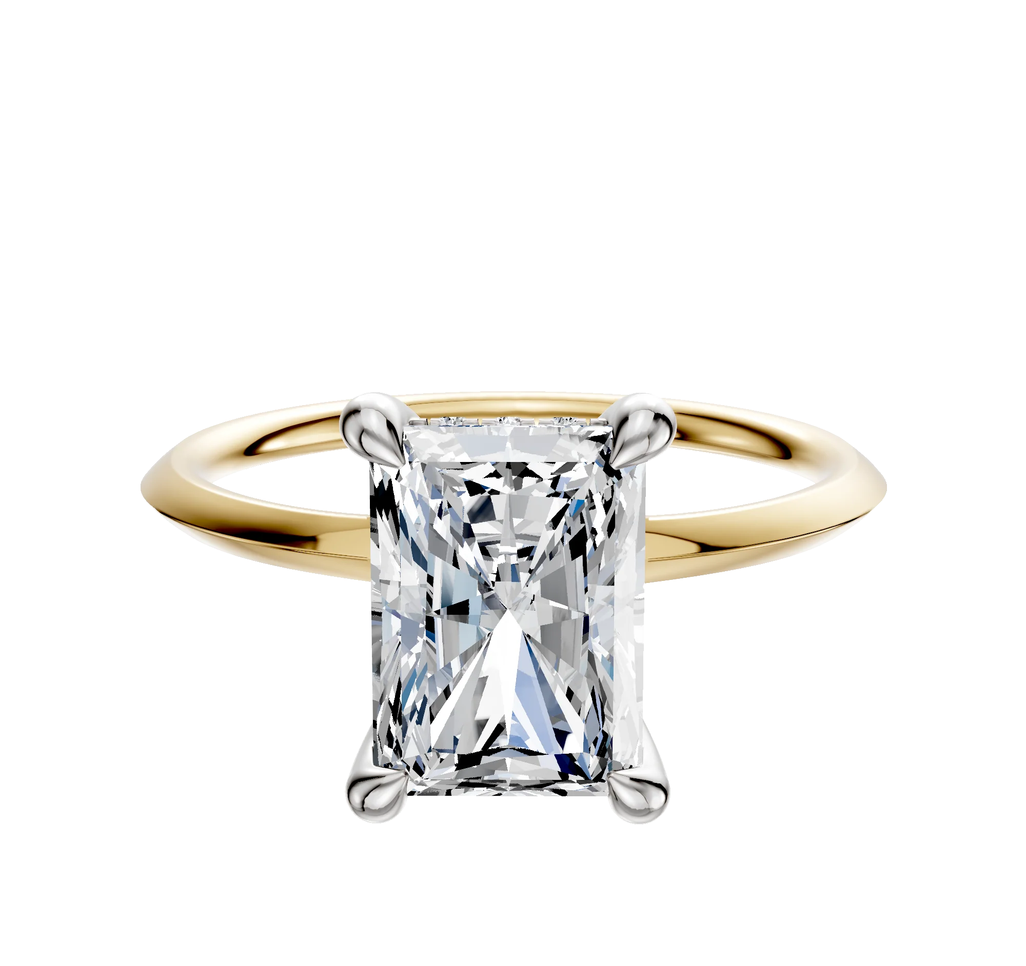 14K Two Tone 4 Prong Hidden Halo Classic Knife Edge 1.5mm Engagement Ring