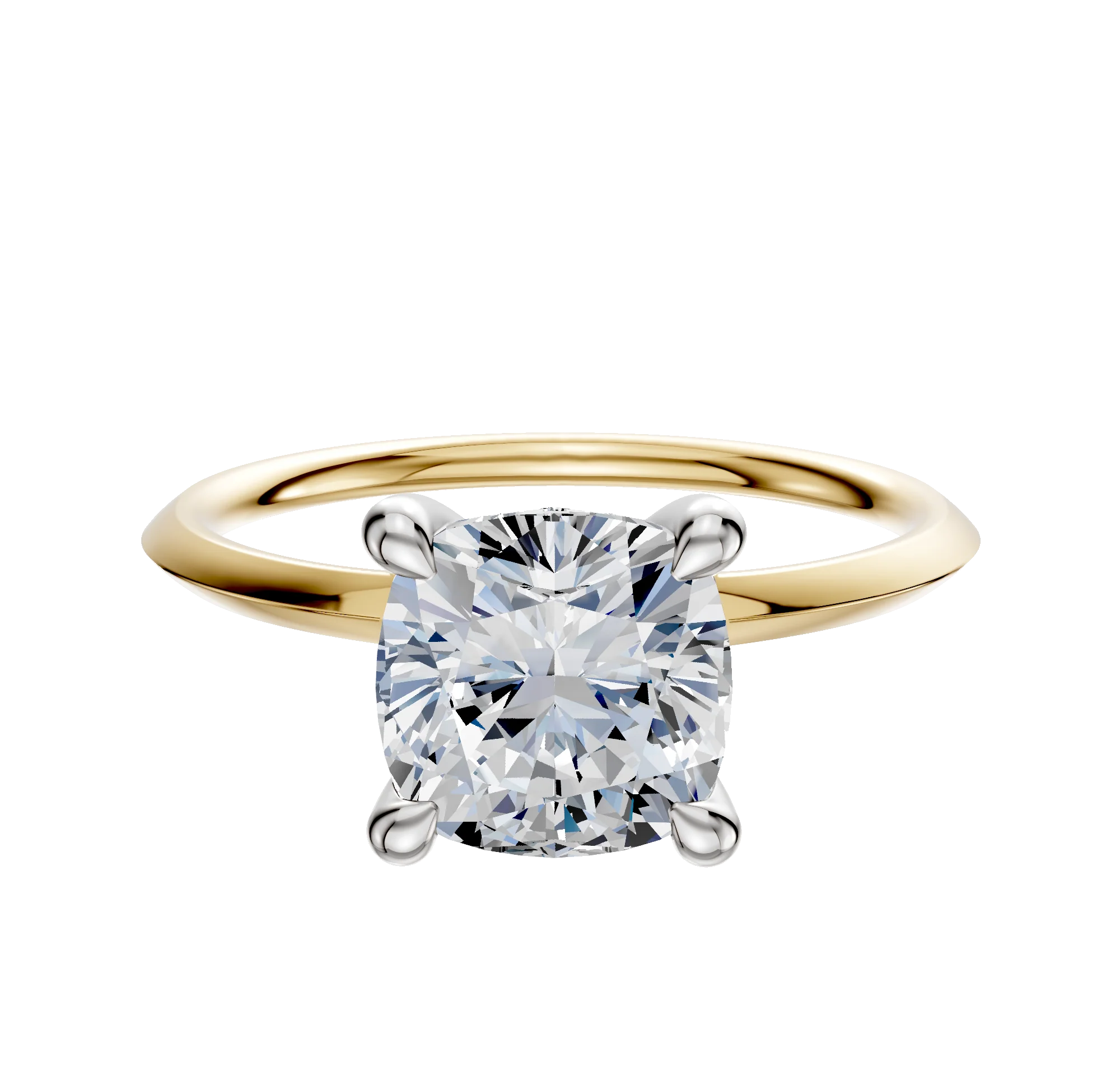 14K Two Tone 4 Prong Hidden Halo Classic Knife Edge 1.5mm Engagement Ring