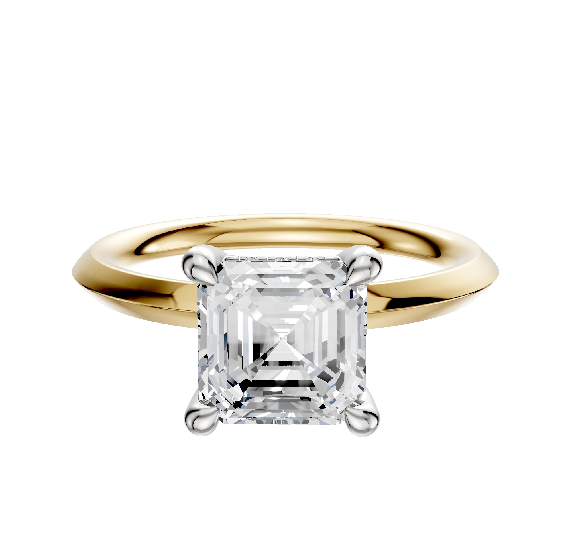 14K Two Tone 4 Prong Hidden Halo Classic Knife Edge 2.0mm Engagement Ring