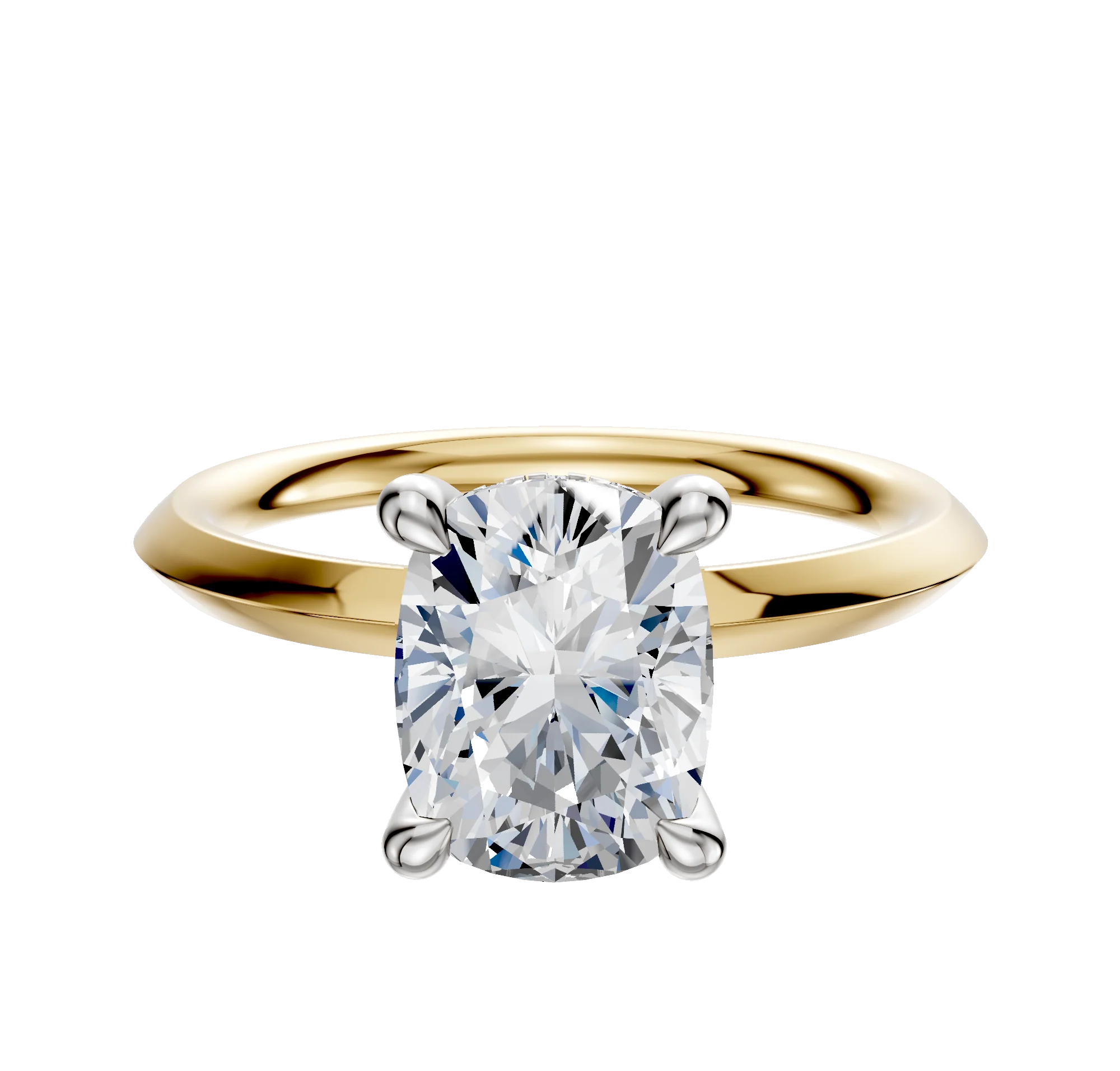 14K Two Tone 4 Prong Hidden Halo Classic Knife Edge 2.0mm Engagement Ring