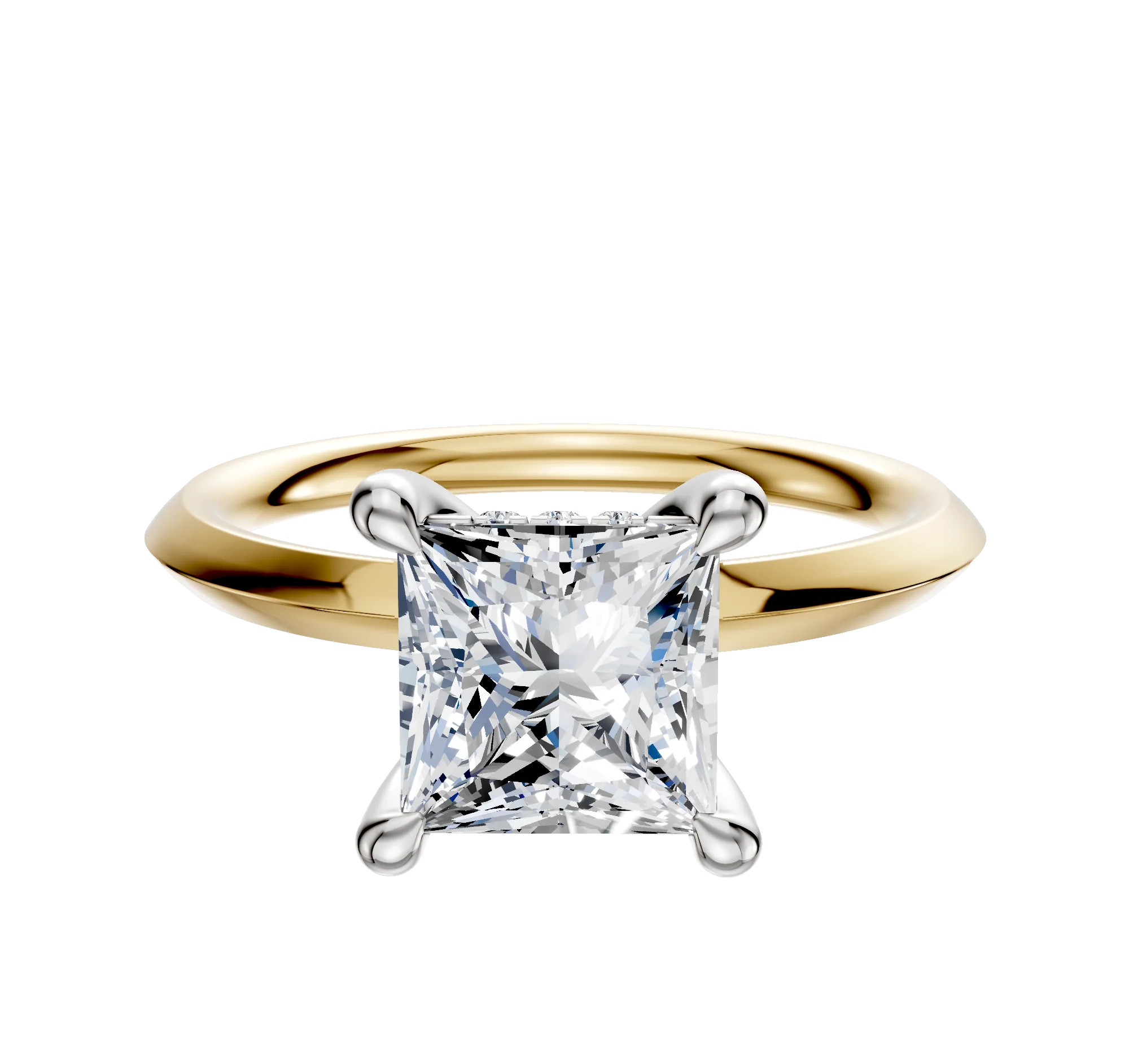 14K Two Tone 4 Prong Hidden Halo Classic Knife Edge 2.0mm Engagement Ring
