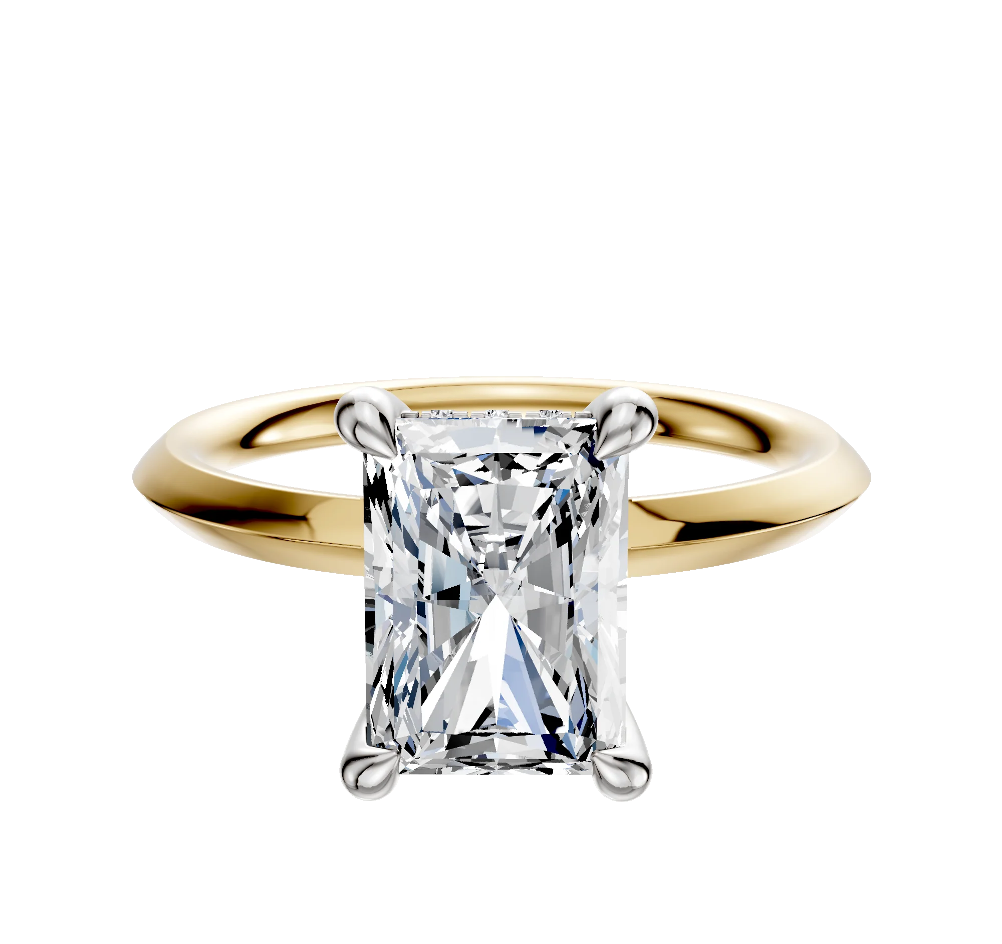 14K Two Tone 4 Prong Hidden Halo Classic Knife Edge 2.0mm Engagement Ring
